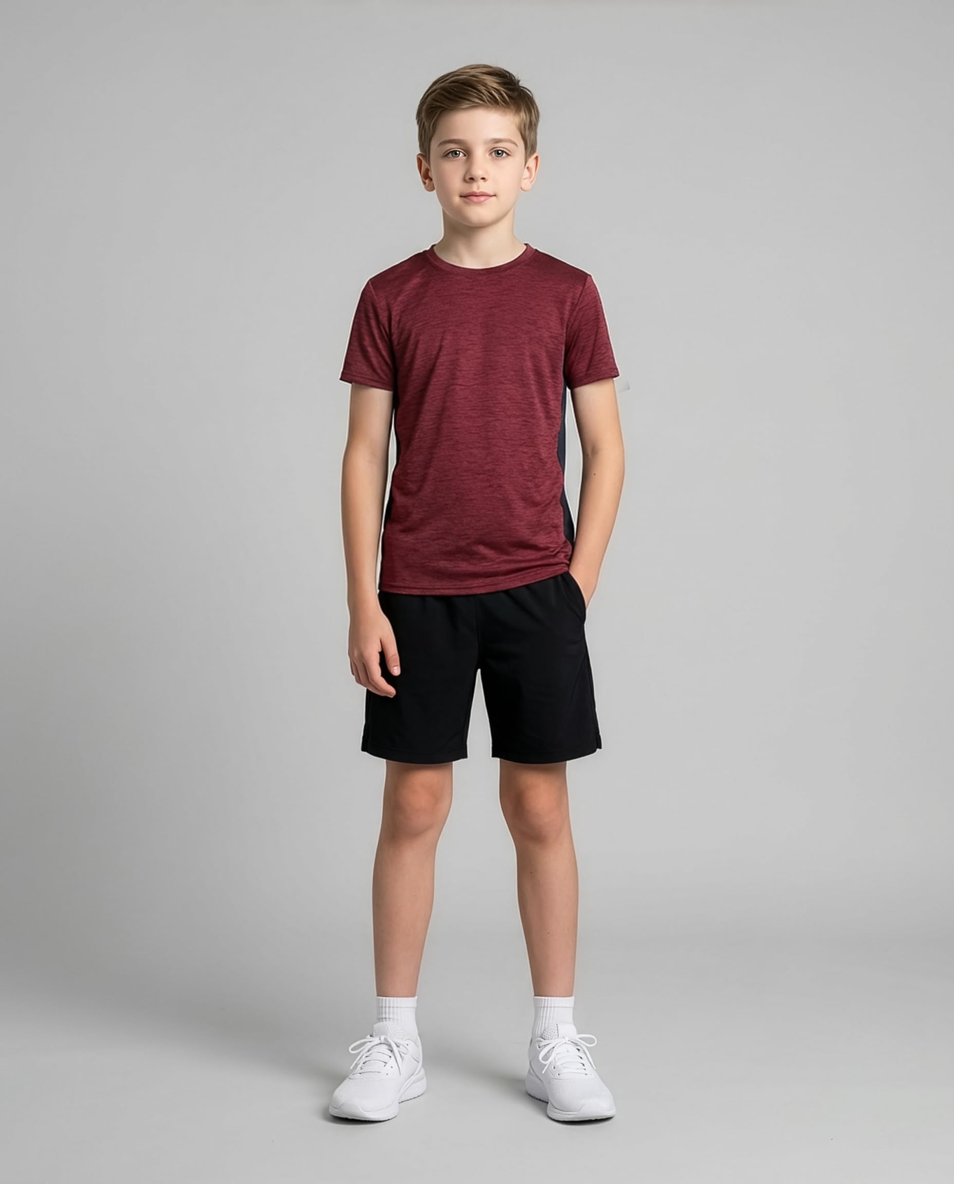 Real Essentials 5 Pack: Boy's Dry Fit Short Sleeve T-Shirt - Athletic Baseball Soccer Tee Tops for Kids Youth & Teens thumbnail