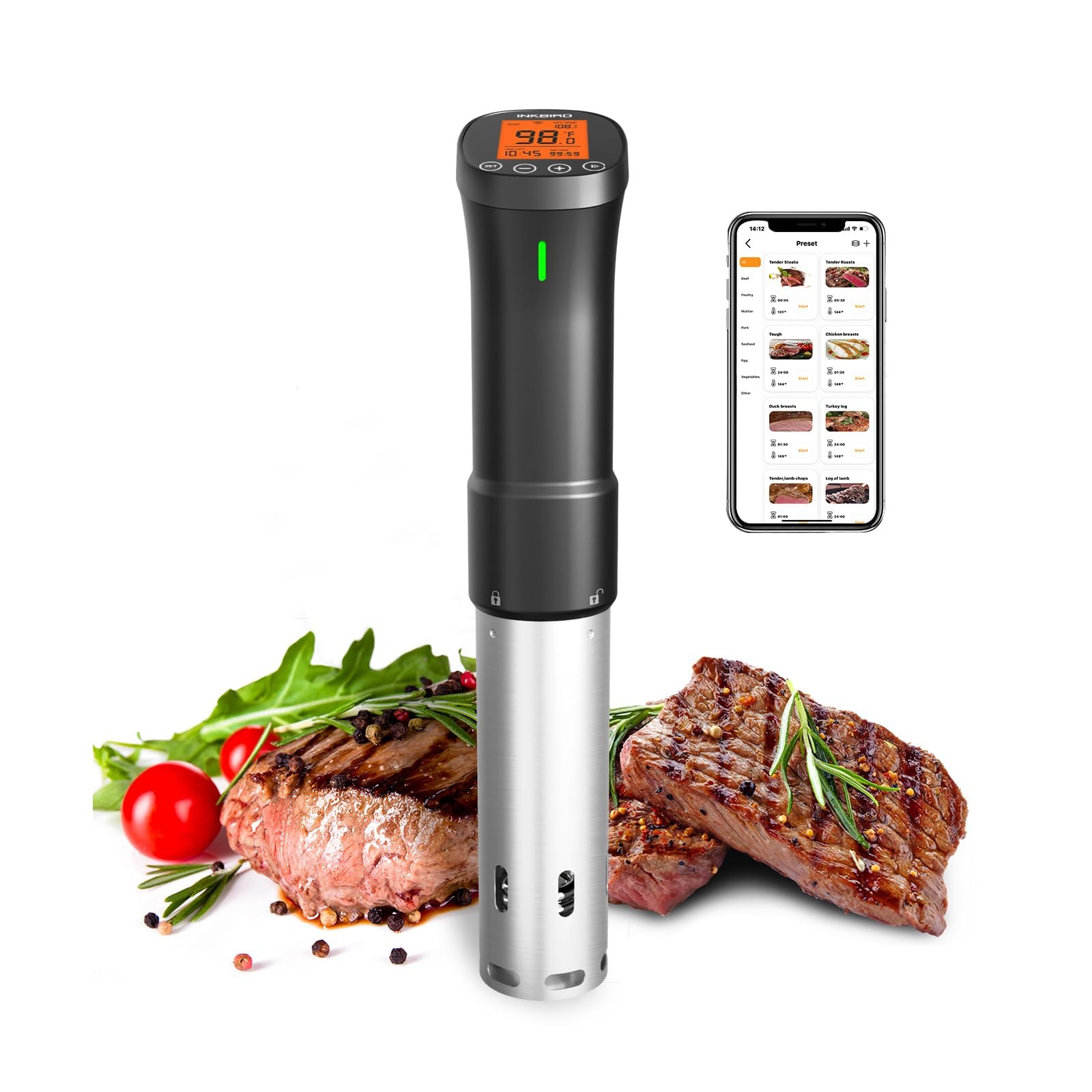INKBIRD 2.4G Wifi Sous Vide Cooker ISV-200W 1000W Sous Vide w/APP Recipes,Remote Control Immersion Circulator with Free APP, Timer Alarm Mobile Notification 3D Water Fast Heating, Ultra-Quiet