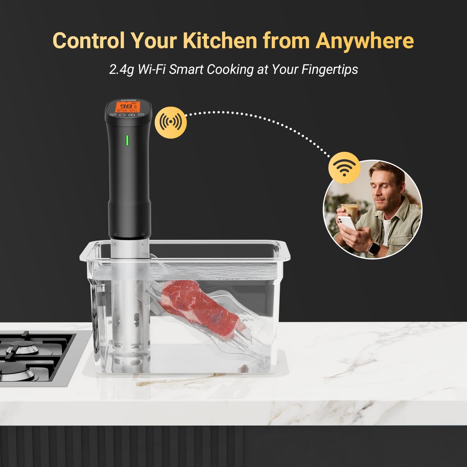 INKBIRD 2.4G Wifi Sous Vide Cooker ISV-200W 1000W Sous Vide w/APP Recipes,Remote Control Immersion Circulator with Free APP, Timer Alarm Mobile Notification 3D Water Fast Heating, Ultra-Quiet thumbnail