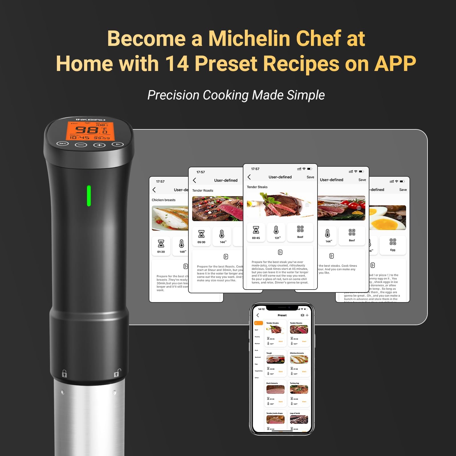 INKBIRD 2.4G Wifi Sous Vide Cooker ISV-200W 1000W Sous Vide w/APP Recipes,Remote Control Immersion Circulator with Free APP, Timer Alarm Mobile Notification 3D Water Fast Heating, Ultra-Quiet thumbnail