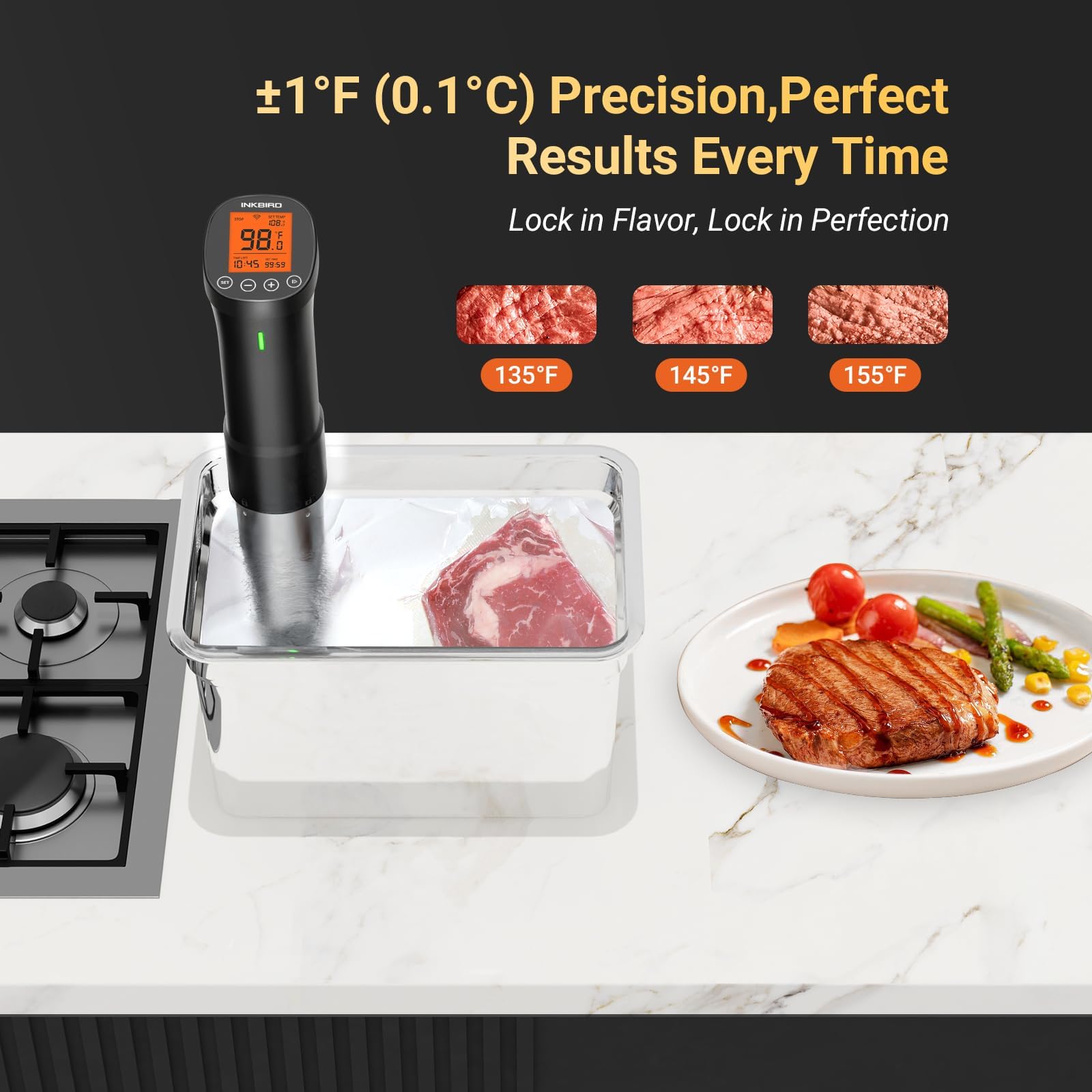 INKBIRD 2.4G Wifi Sous Vide Cooker ISV-200W 1000W Sous Vide w/APP Recipes,Remote Control Immersion Circulator with Free APP, Timer Alarm Mobile Notification 3D Water Fast Heating, Ultra-Quiet thumbnail