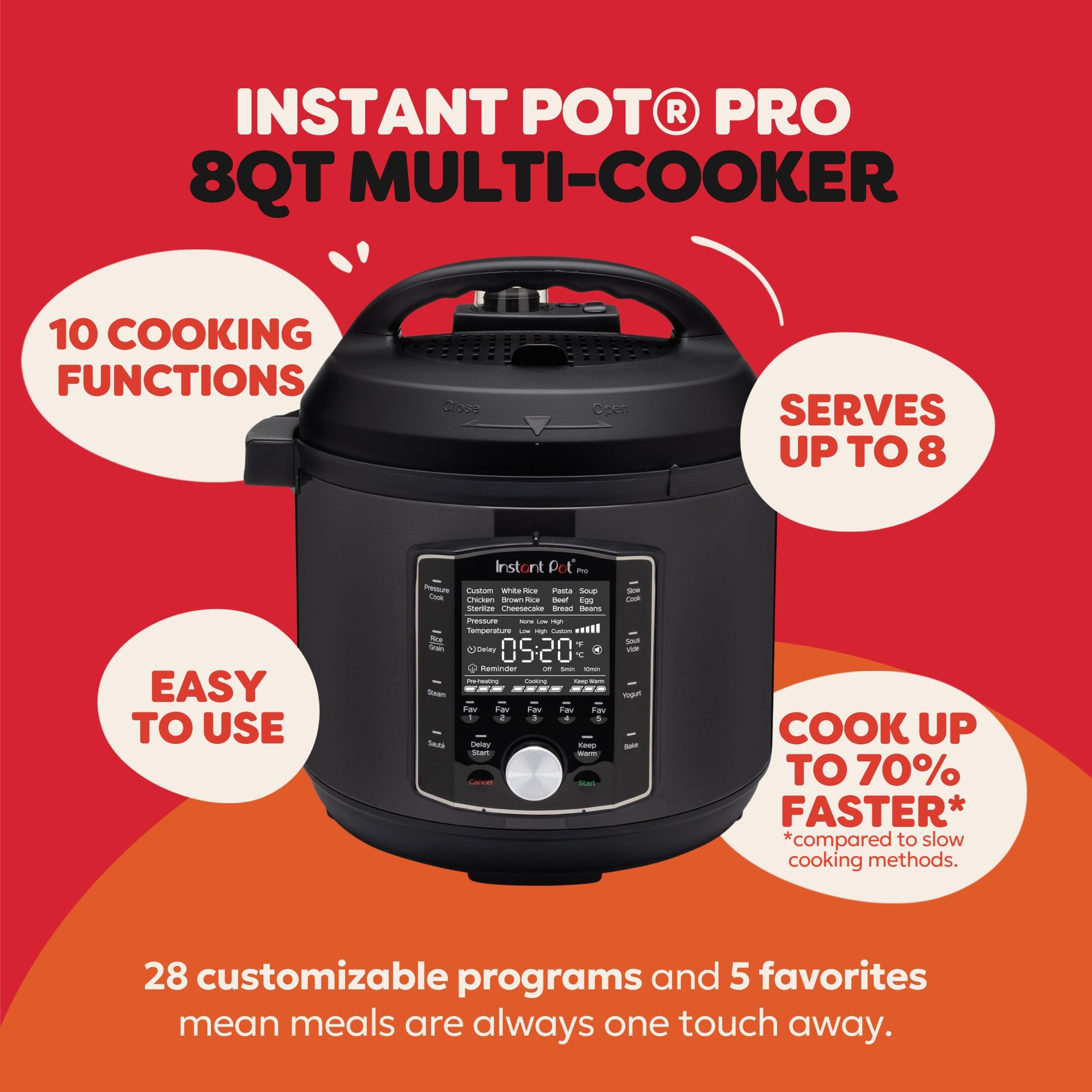 Instant Pot Pro 8 Qt 10-in-1 Electric Pressure Cooker, Black thumbnail