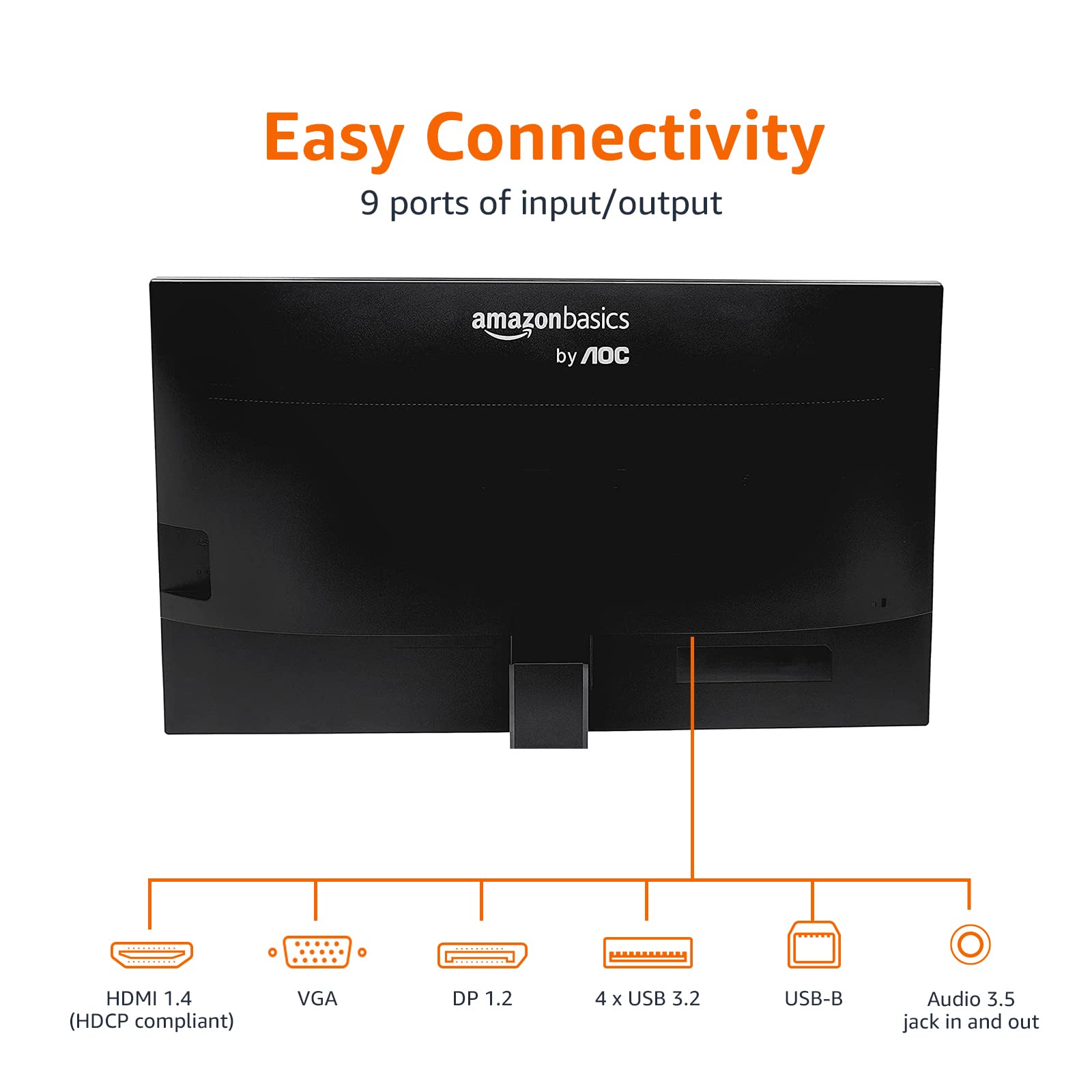 Amazon Basics 27 in IPS Monitor, Full HD 1080P, 75 Hz, Adjustable Stand, HDMI, Display Port, VGA Input, Built-in Speakers, VESA Compatible, Black thumbnail