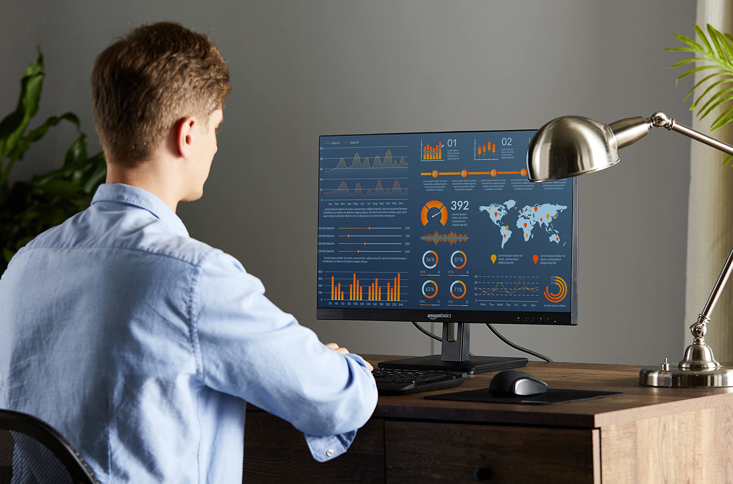 Amazon Basics 27 in IPS Monitor, Full HD 1080P, 75 Hz, Adjustable Stand, HDMI, Display Port, VGA Input, Built-in Speakers, VESA Compatible, Black thumbnail