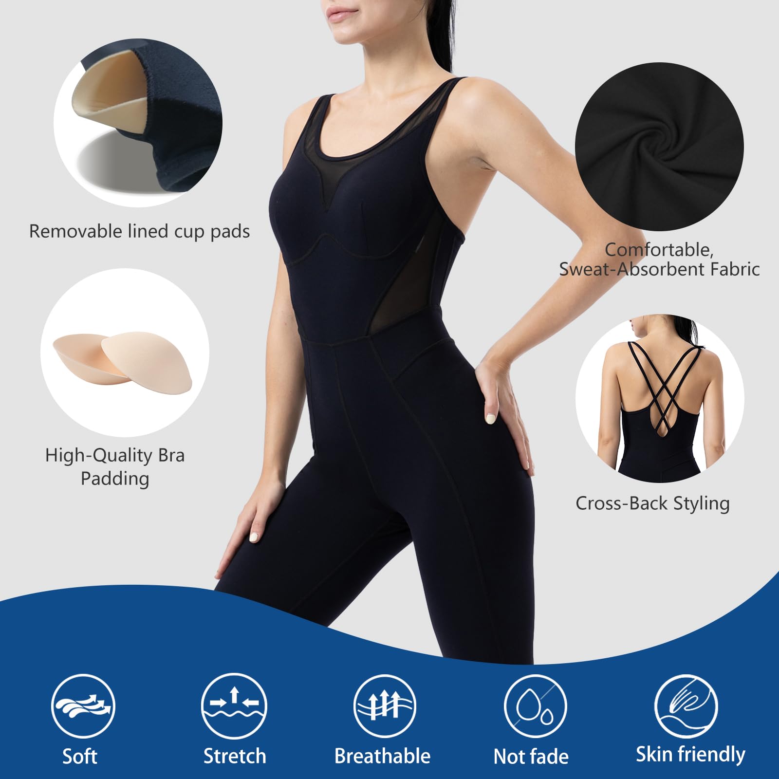 LOVESOFT Women's Sleevesless Bodysuit Dance Unitard, Backless Bodycon Rompers Jumpsuits for Workout Yoga thumbnail