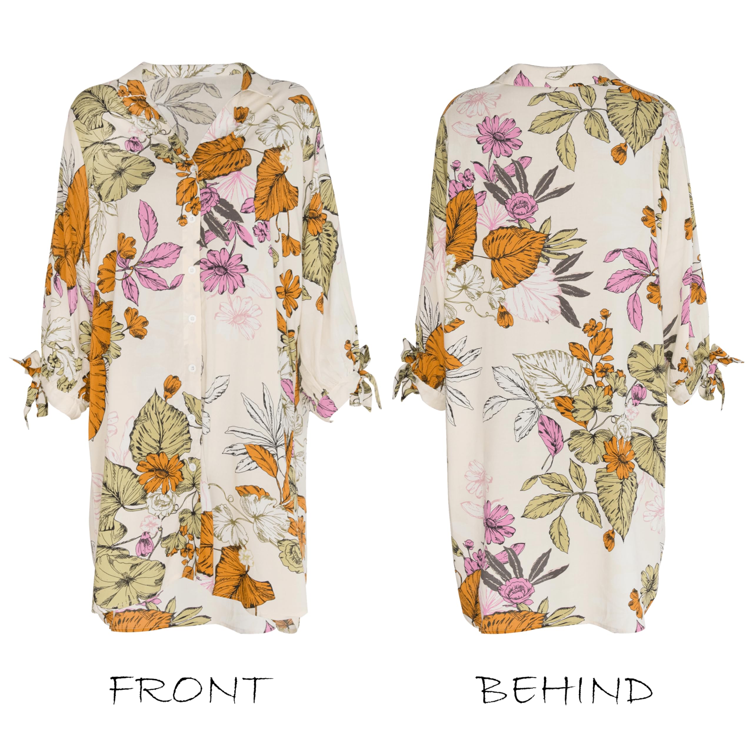 CUPSHE Women Mini Summer Dress Cover Up Oversize Floral Shirt 3/4 Sleeve Cuff Tie Button Down Beach Dresses Cover Up Top thumbnail