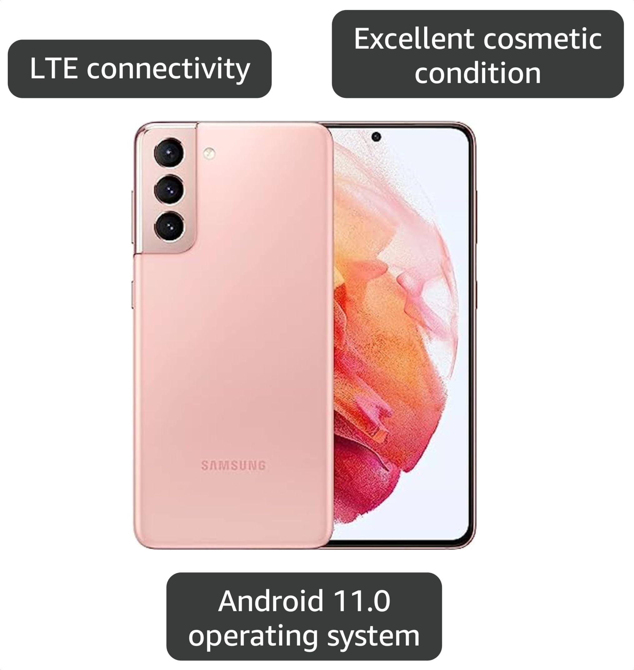 Samsung Galaxy S21 5G, US Version, 128GB, Phantom Pink - AT&T (Renewed) thumbnail