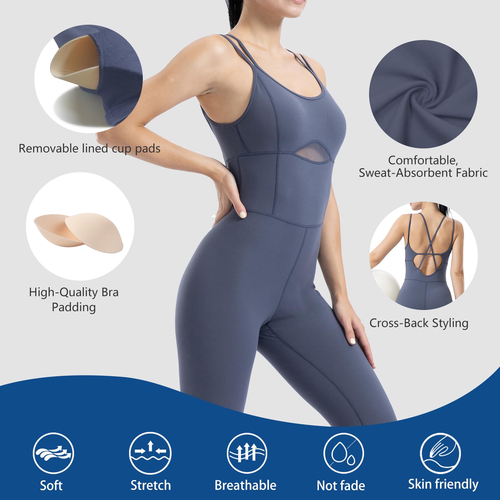 LOVESOFT Women's Sleevesless Bodysuit Dance Unitard, Backless Bodycon Rompers Jumpsuits for Workout Yoga thumbnail