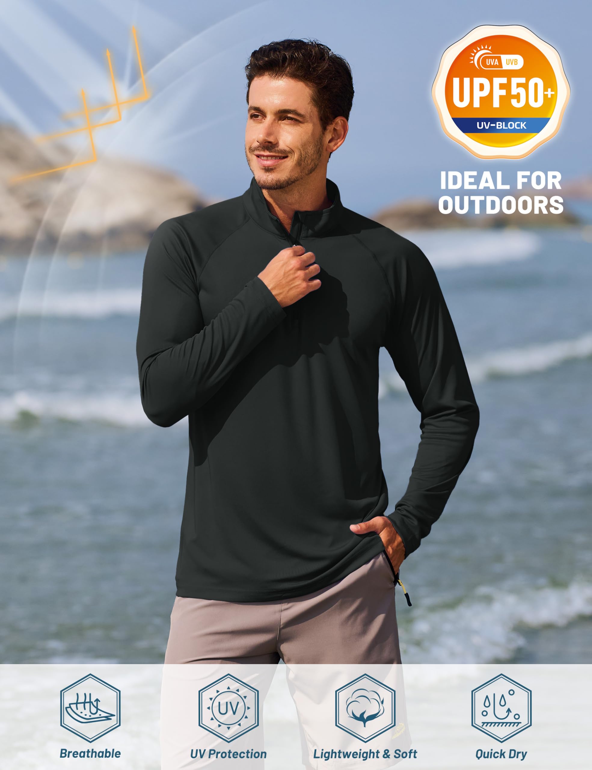 TACVASEN Men's Long Sleeve Athletic Shirts 1/4 Pullover Zip Sun Protection Rash Guard UPF 50+ Outdoor Running T-Shirts thumbnail