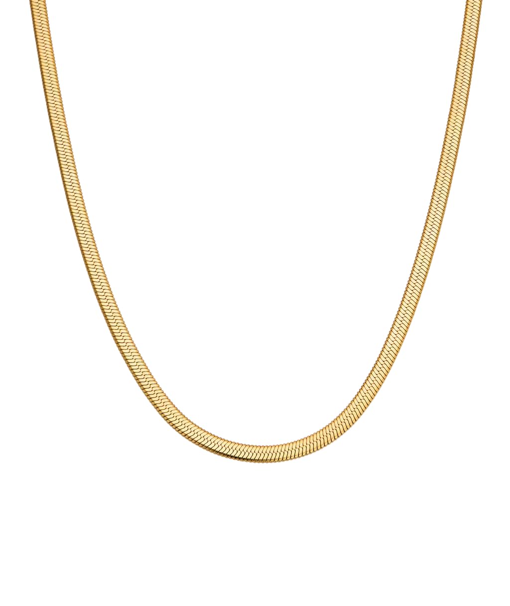 Hey Harper Nassau Necklace - Waterproof & Sweatproof Simple Womens Necklaces for Everyday Wear - Silver, Rose Gold, Gold Necklaces for Women - Stainless Steel Necklace - Herringbone Chain with 14k Golden Color PVD Coating - Necklaces for Women Trendy