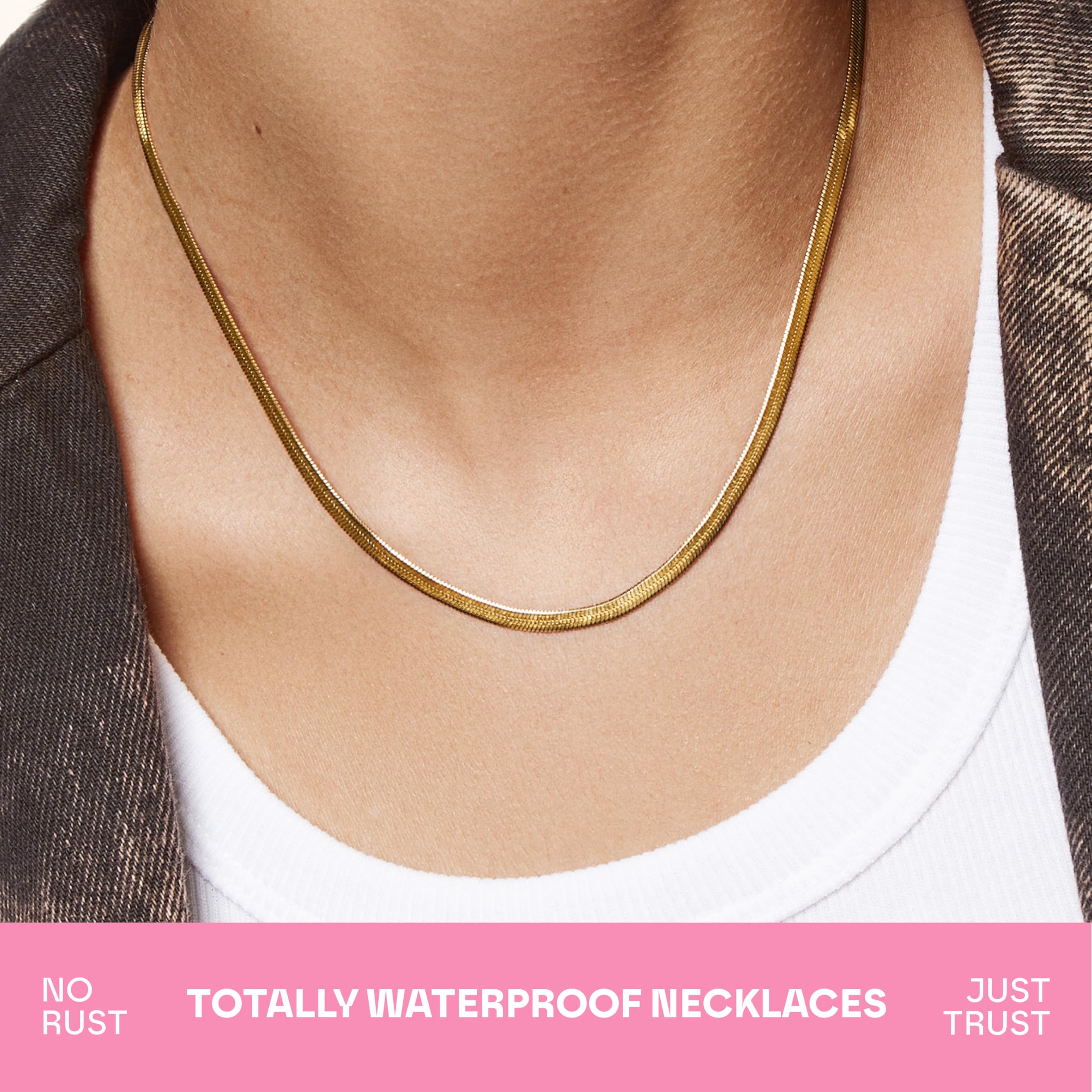 Hey Harper Nassau Necklace - Waterproof & Sweatproof Simple Womens Necklaces for Everyday Wear - Silver, Rose Gold, Gold Necklaces for Women - Stainless Steel Necklace - Herringbone Chain with 14k Golden Color PVD Coating - Necklaces for Women Trendy thumbnail