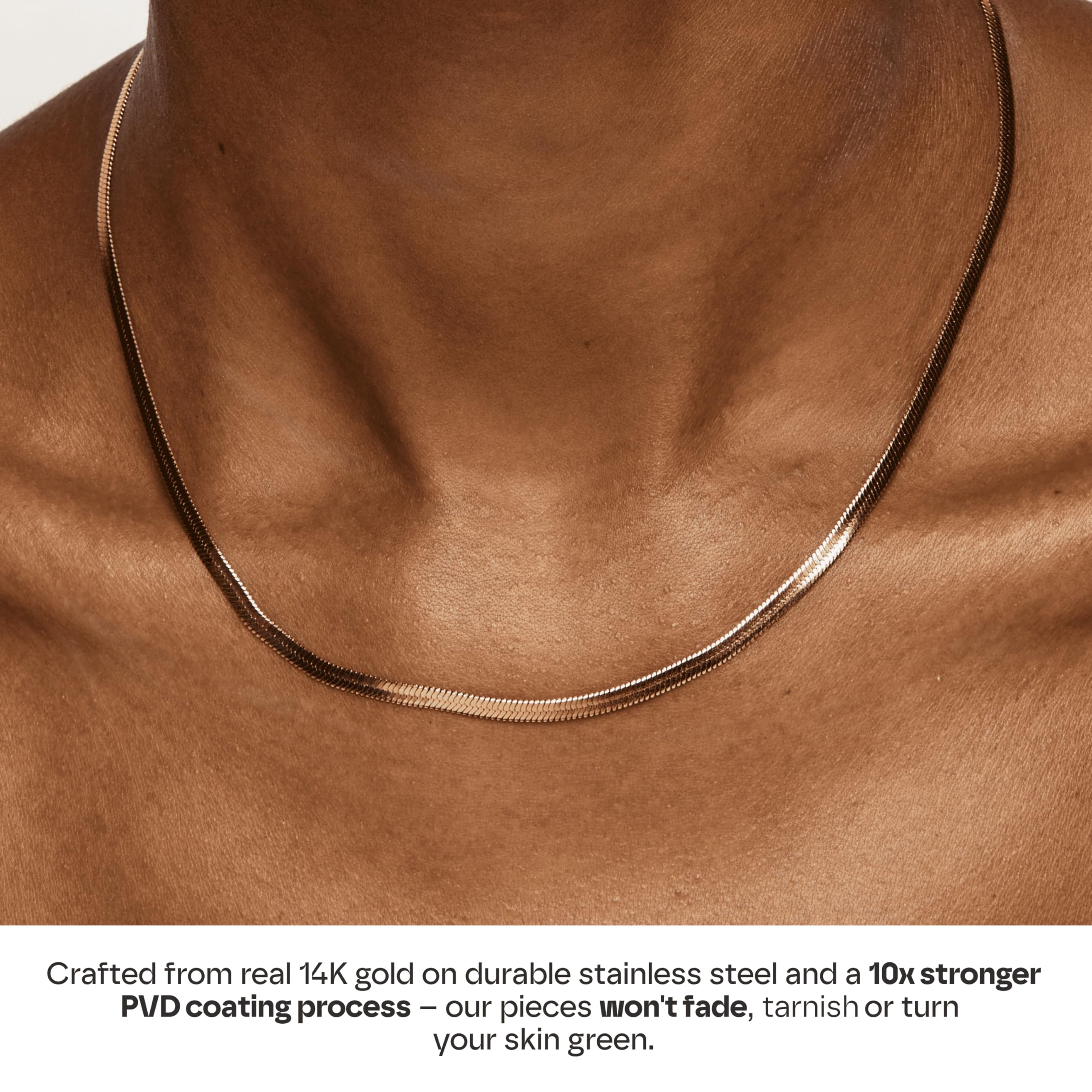 Hey Harper Nassau Necklace - Waterproof & Sweatproof Simple Womens Necklaces for Everyday Wear - Silver, Rose Gold, Gold Necklaces for Women - Stainless Steel Necklace - Herringbone Chain with 14k Golden Color PVD Coating - Necklaces for Women Trendy thumbnail