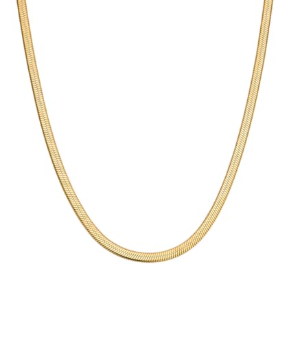 Hey Harper Nassau Necklace - Waterproof & Sweatproof Simple Womens Necklaces for Everyday Wear - Silver, Rose Gold, Gold Necklaces for Women - Stainless Steel Necklace - Herringbone Chain with 14k Golden Color PVD Coating - Necklaces for Women Trendy thumbnail
