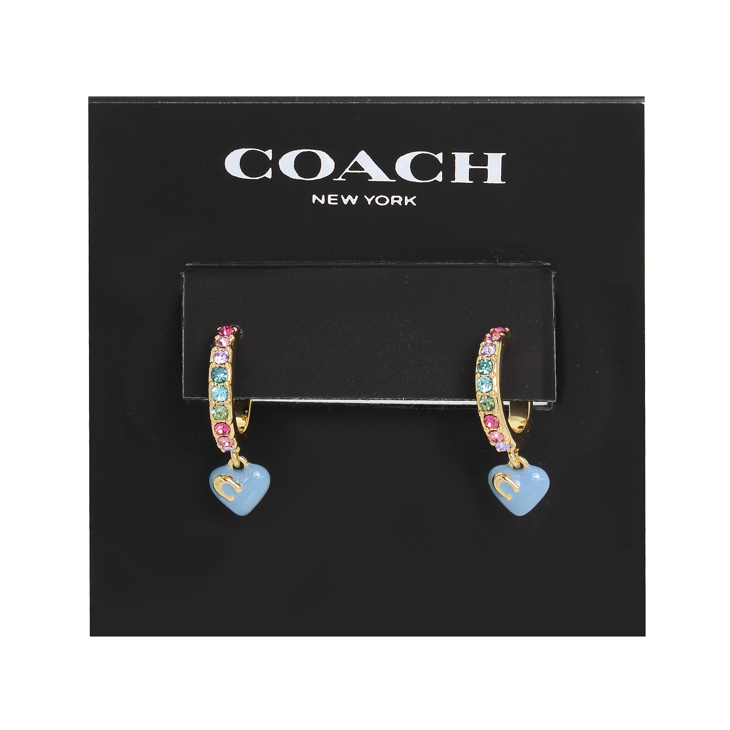 COACH Pave Enamel Heart Huggie Earrings thumbnail
