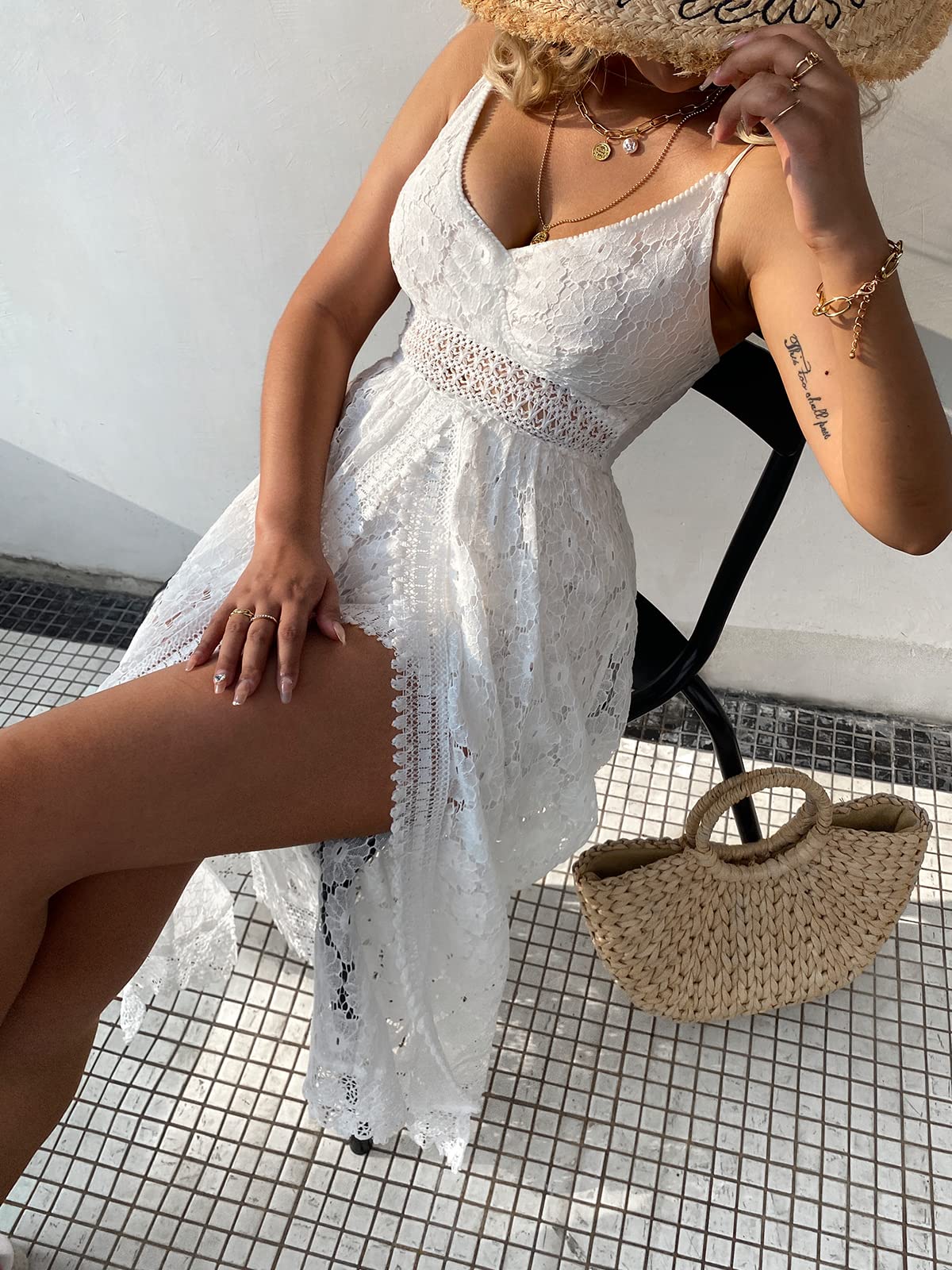 CUPSHE Women's Ruching Smocking Jumpsuit Summer Slip V Neck Backless Maxi High Low thumbnail