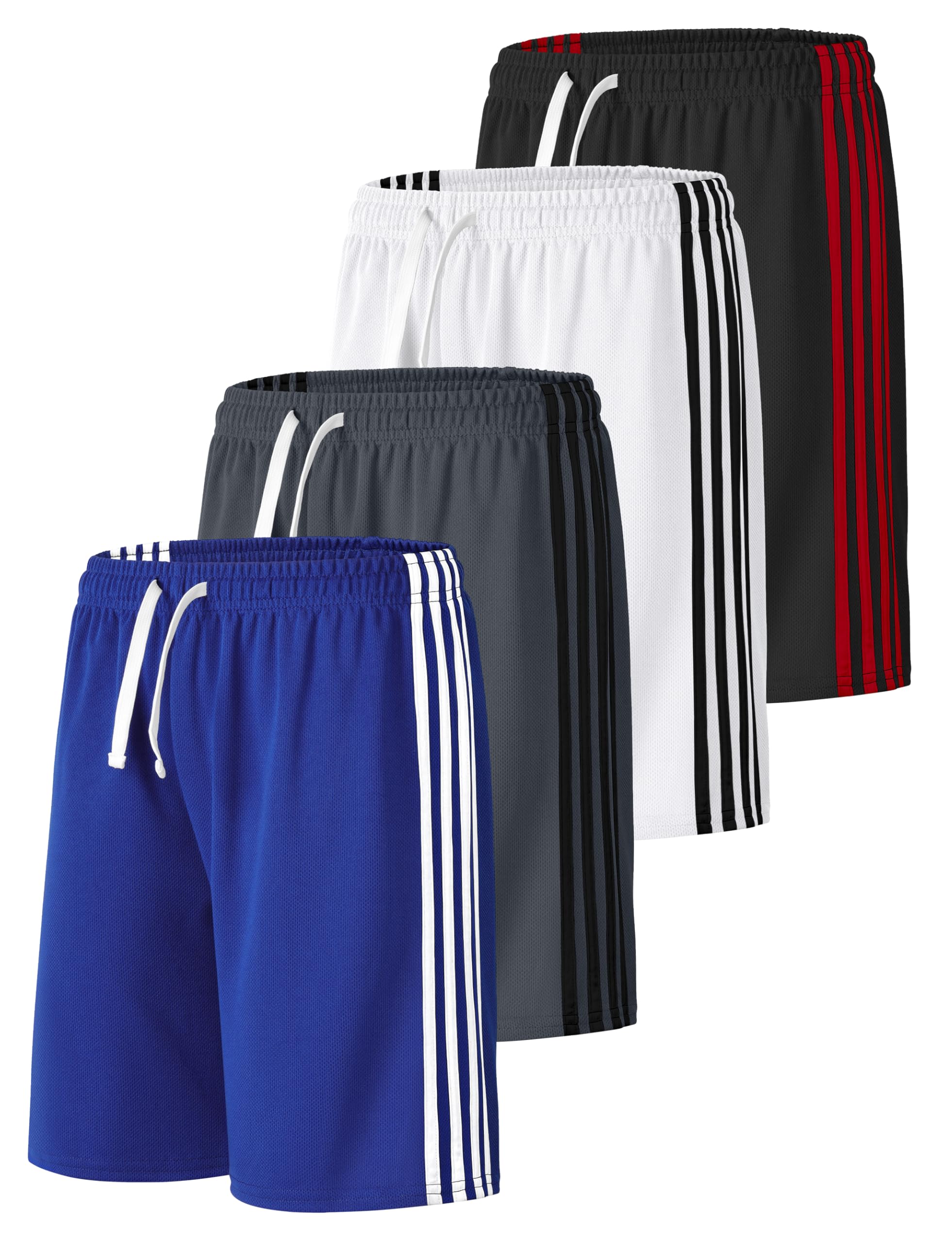 Resinta 4 Pack Boys Shorts Boys Athletic Basketball Shorts Kids Mesh Quick Dry Active Sports Gym Soccer Shorts for Summer