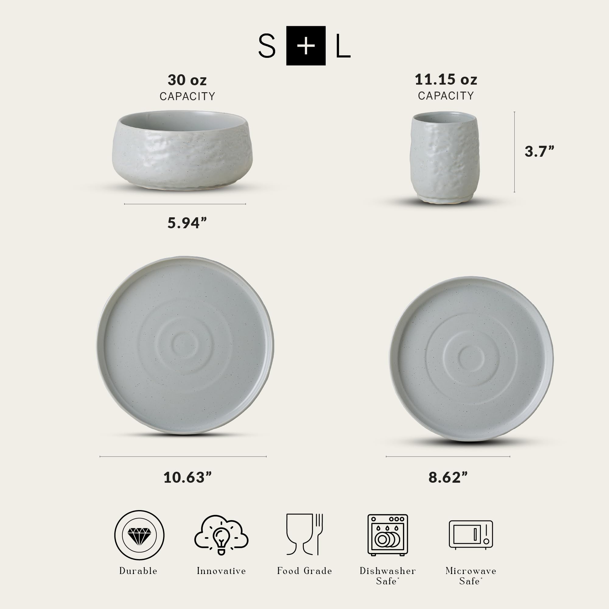 Stone by Mercer Project SHOSAI 16-Piece Stoneware Dinnerware Set, Plates and Bowls Set, Modern Dishware set fo 4, Grey Speckled thumbnail