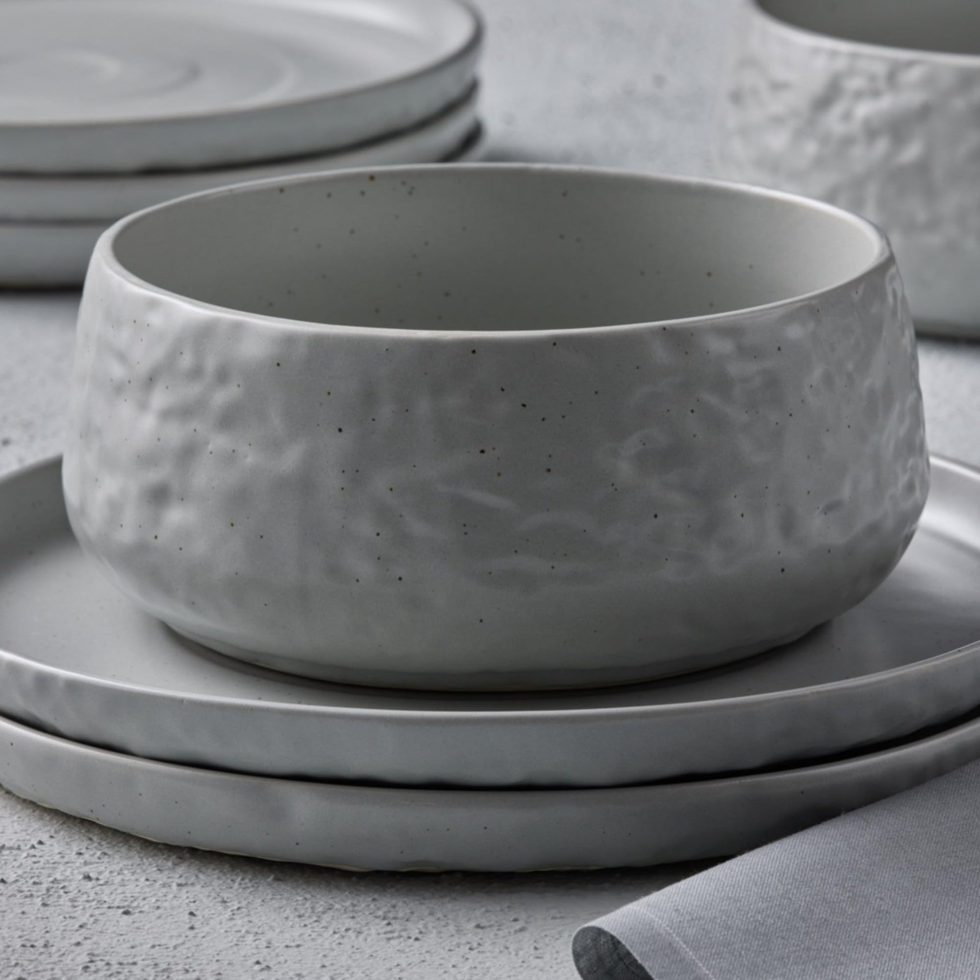 Stone by Mercer Project SHOSAI 16-Piece Stoneware Dinnerware Set, Plates and Bowls Set, Modern Dishware set fo 4, Grey Speckled thumbnail