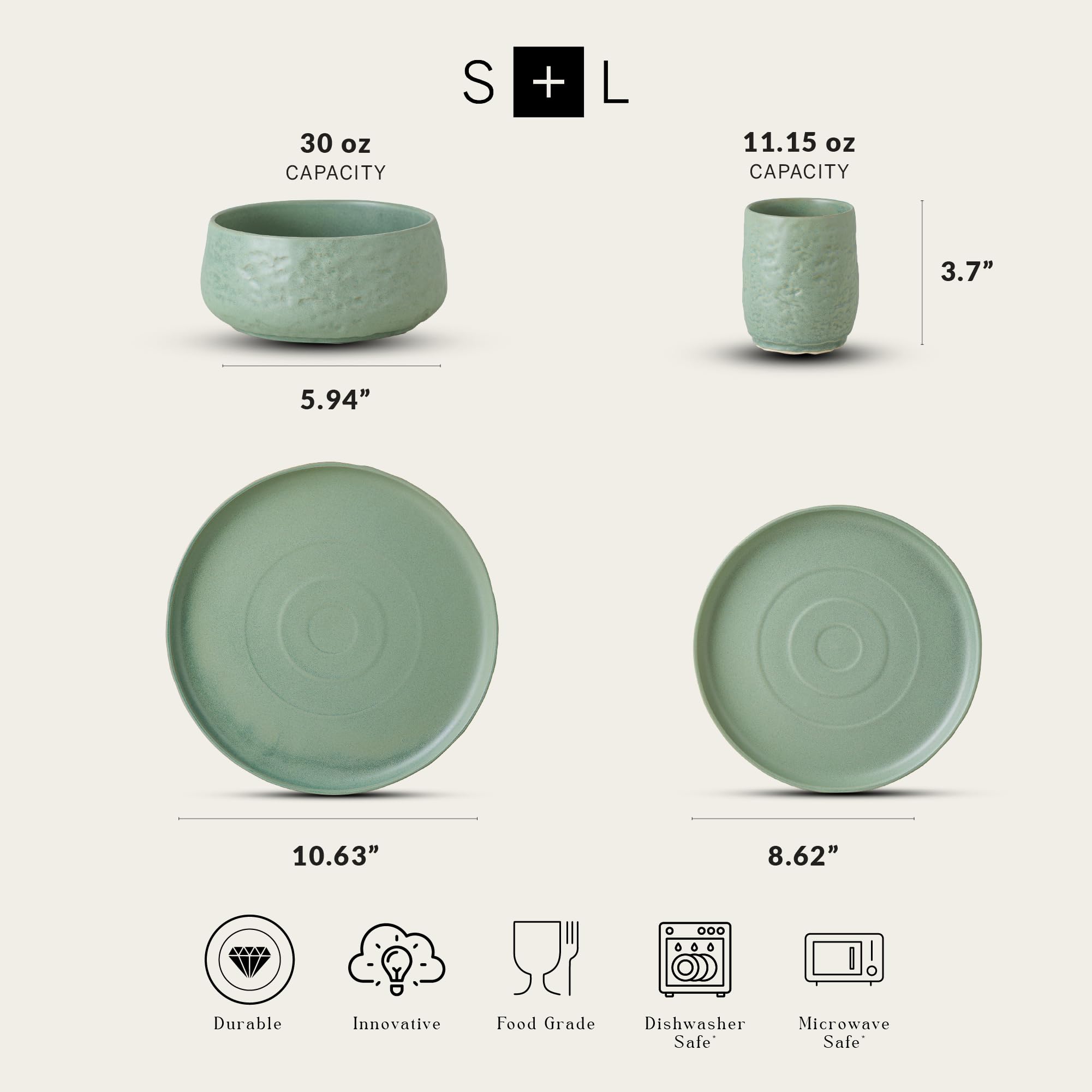 Stone by Mercer Project SHOSAI 16-Piece Stoneware Dinnerware Set, Plates and Bowls Set, Modern Dishware set fo 4, Sage thumbnail