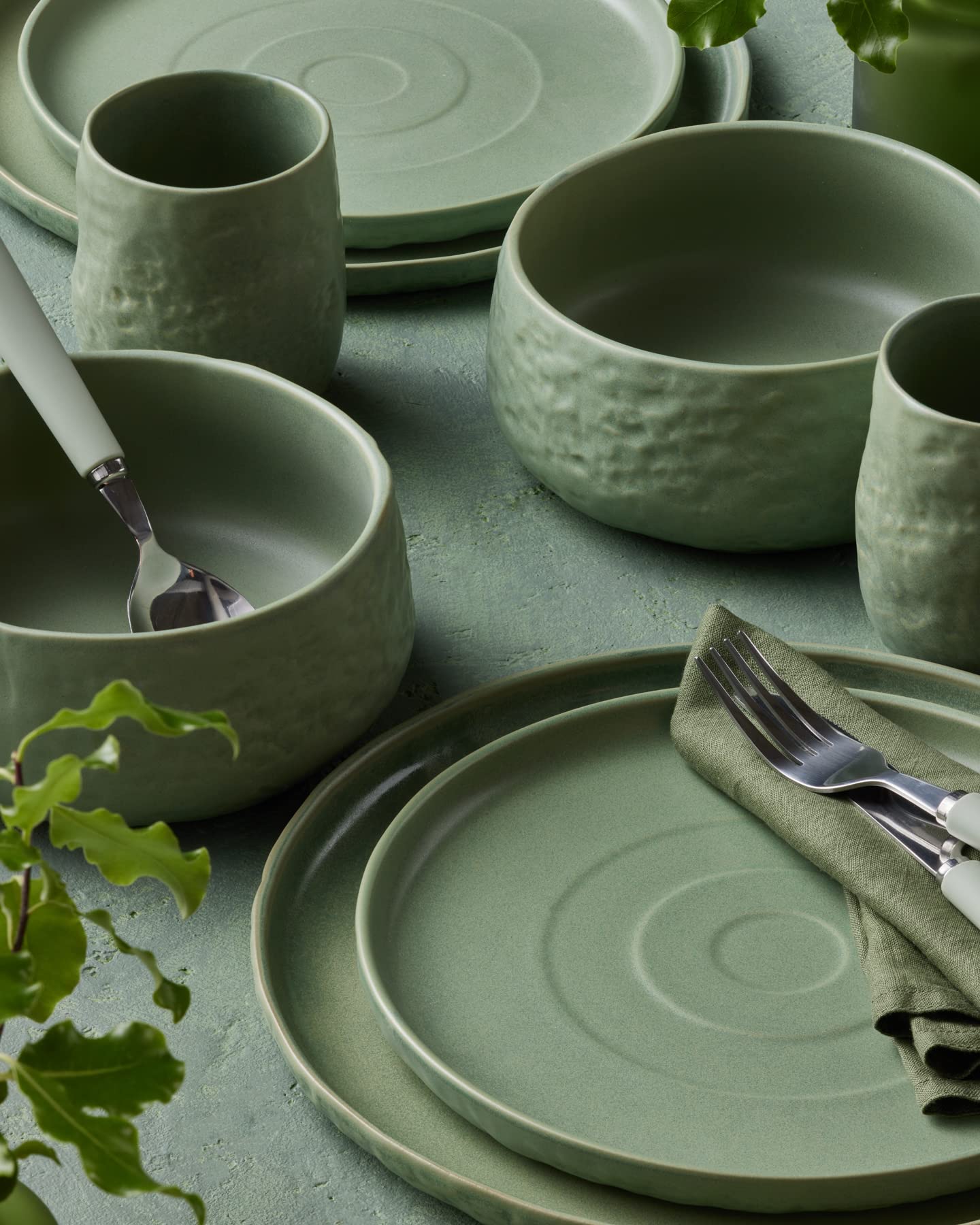 Stone by Mercer Project SHOSAI 16-Piece Stoneware Dinnerware Set, Plates and Bowls Set, Modern Dishware set fo 4, Sage thumbnail