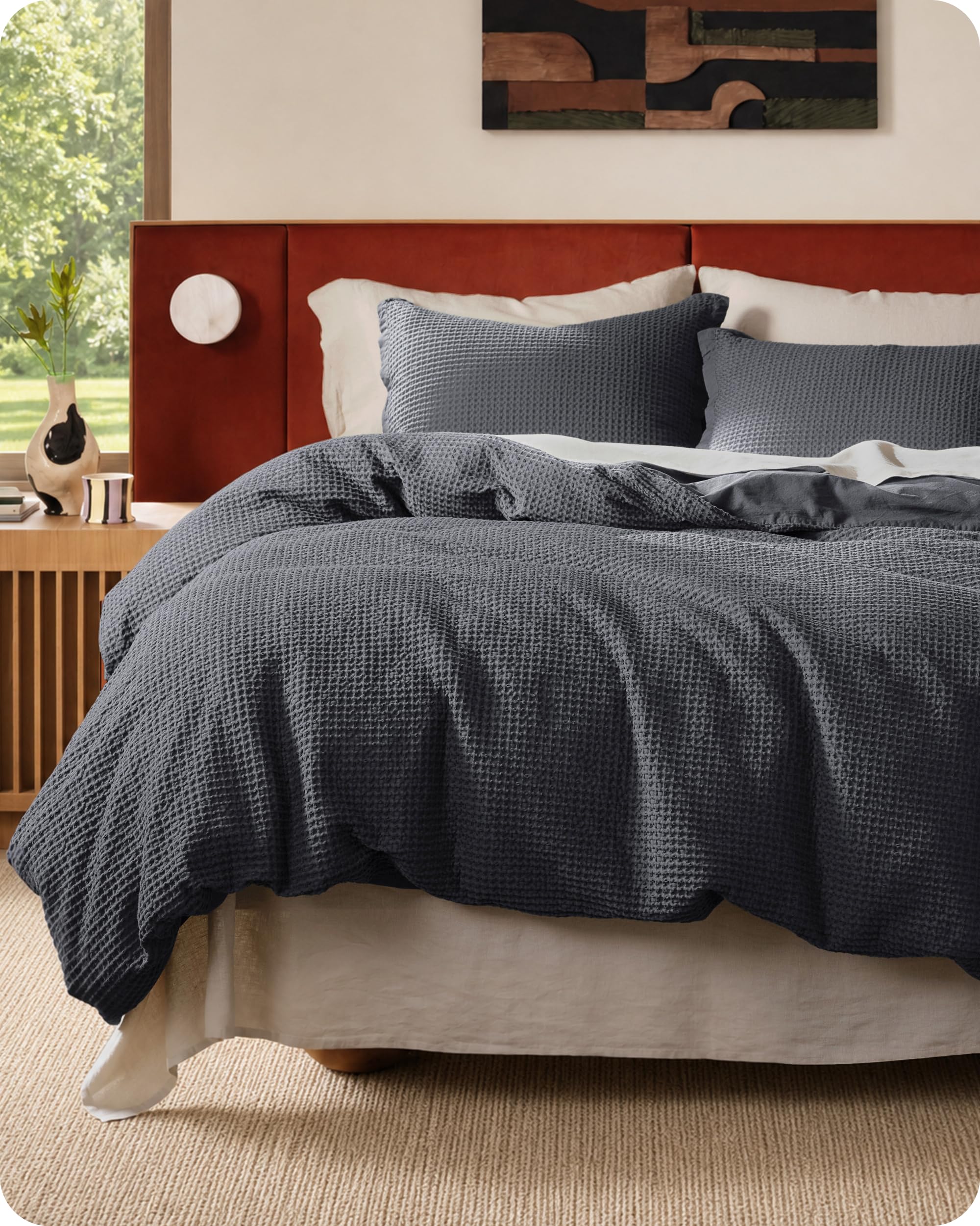 Bedsure PureWoven 3 Pieces 100% Cotton Waffle Weave Duvet Cover Set, Queen