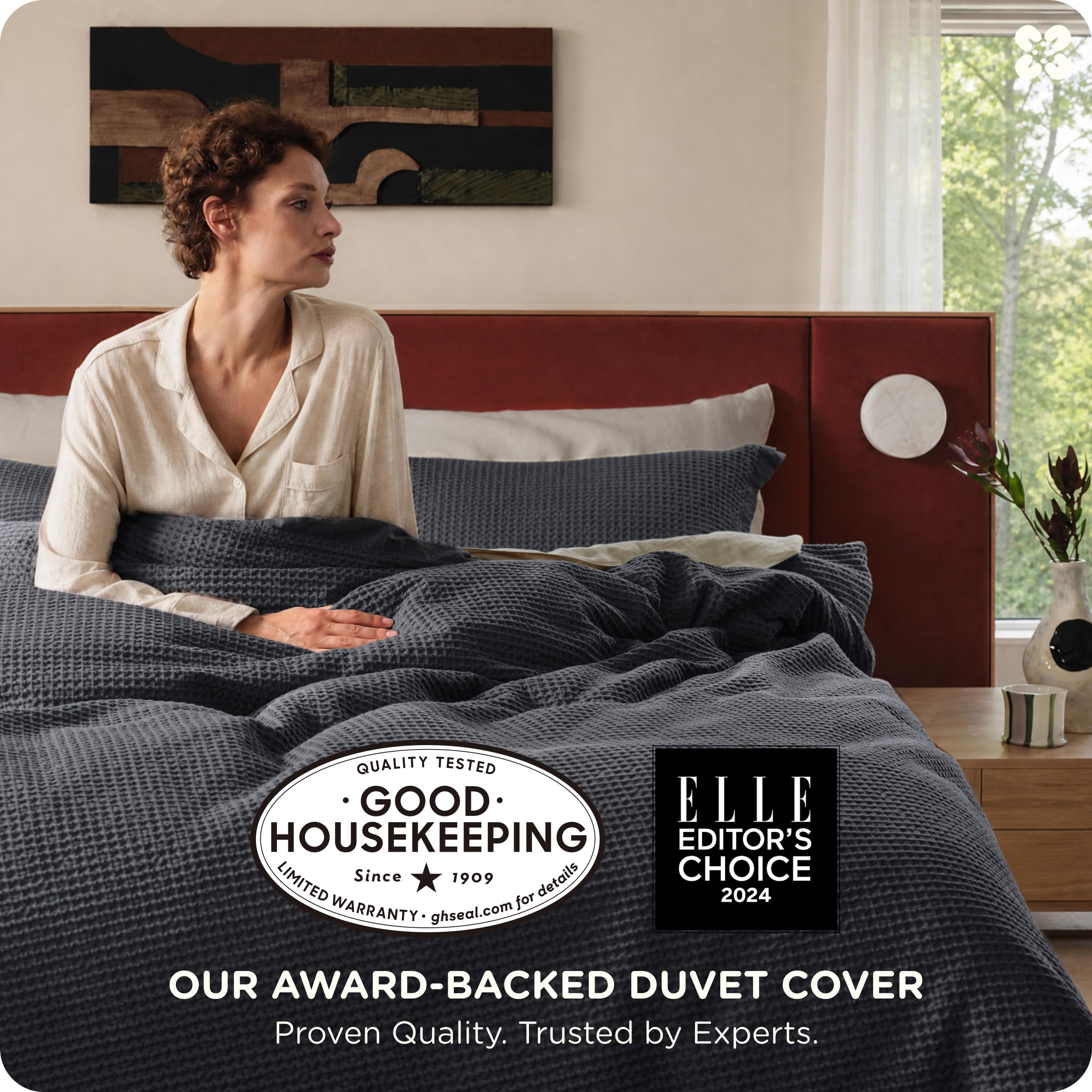 Bedsure PureWoven 3 Pieces 100% Cotton Waffle Weave Duvet Cover Set, Queen thumbnail
