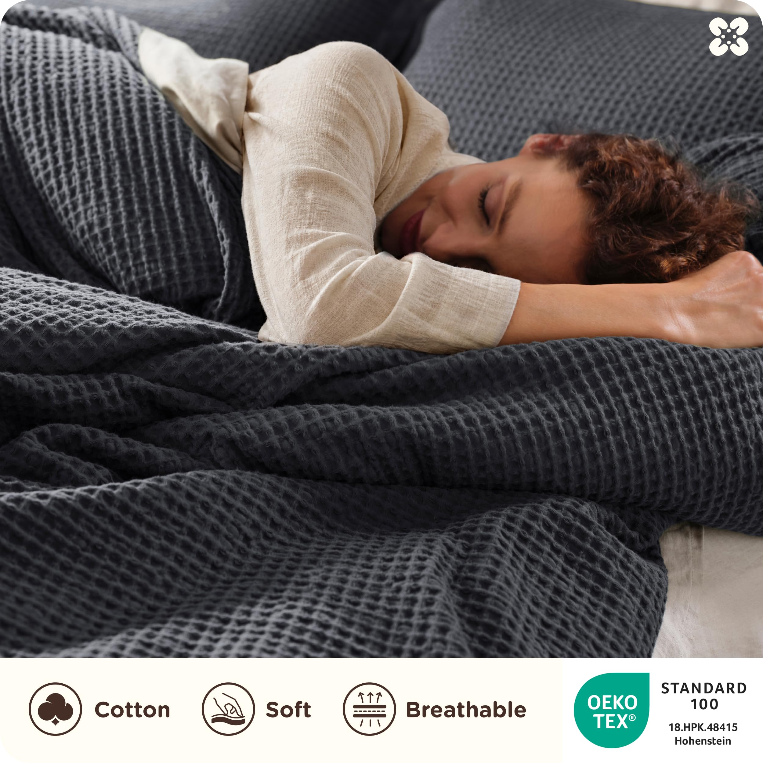 Bedsure PureWoven 3 Pieces 100% Cotton Waffle Weave Duvet Cover Set, Queen thumbnail