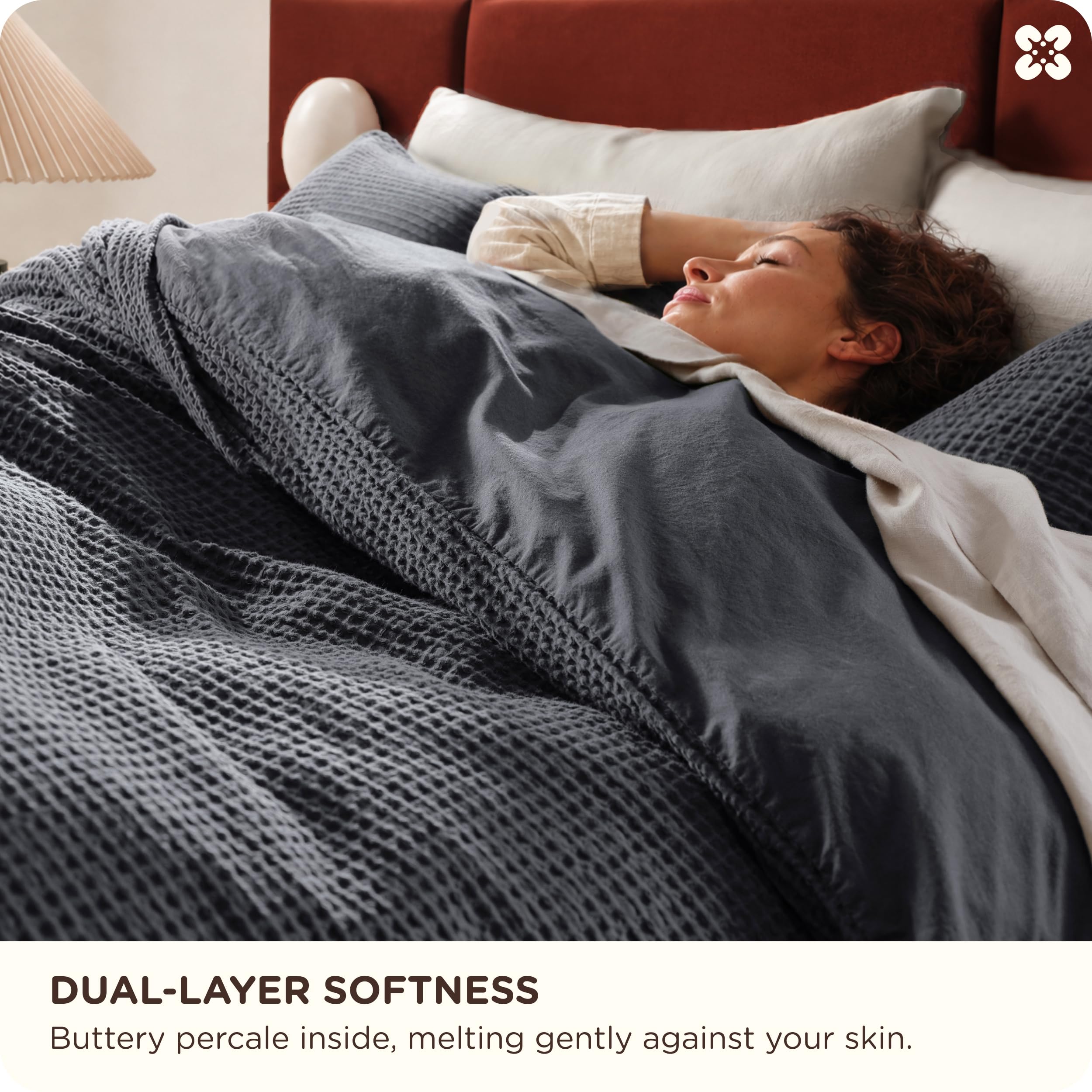 Bedsure PureWoven 3 Pieces 100% Cotton Waffle Weave Duvet Cover Set, Queen thumbnail