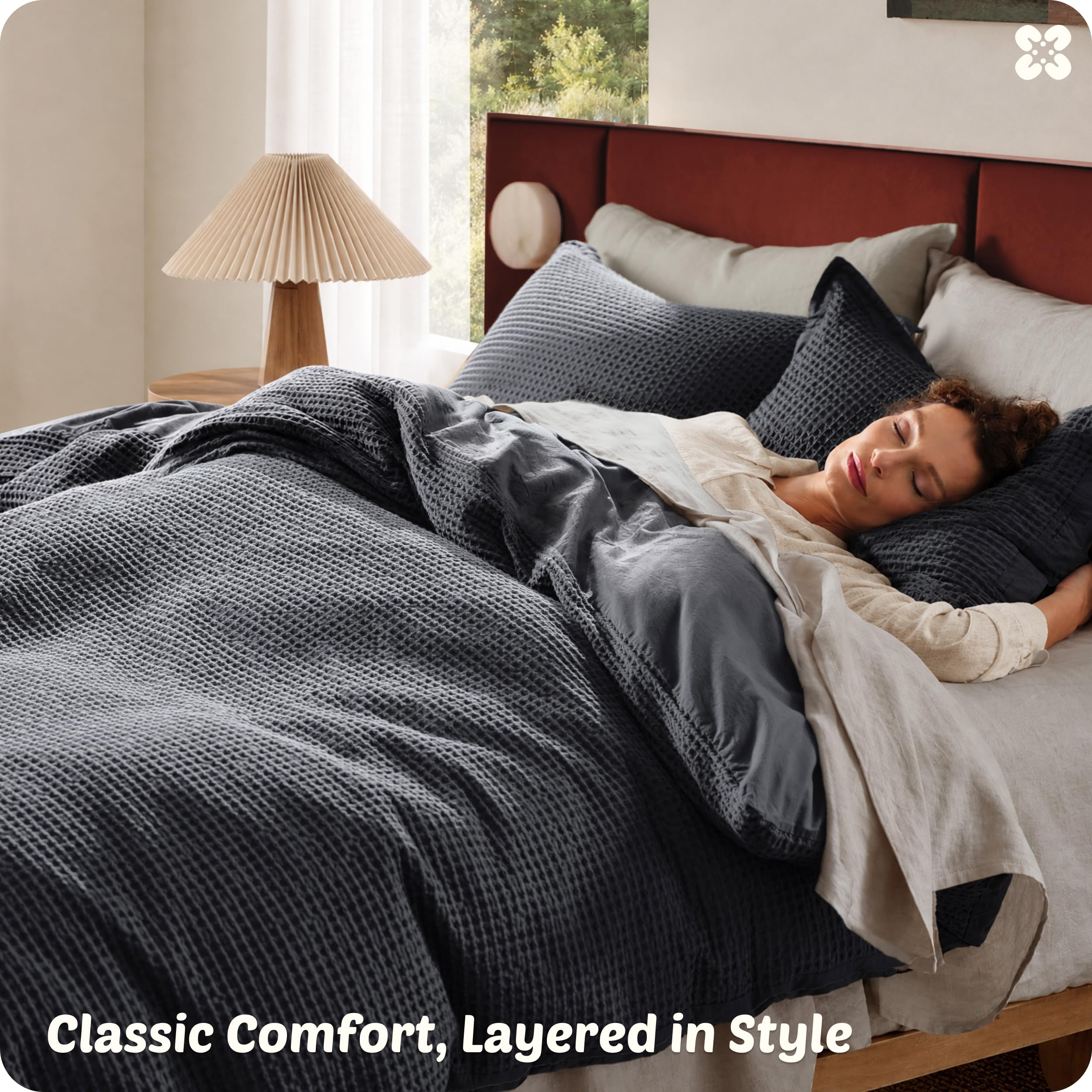 Bedsure PureWoven 3 Pieces 100% Cotton Waffle Weave Duvet Cover Set, Queen thumbnail
