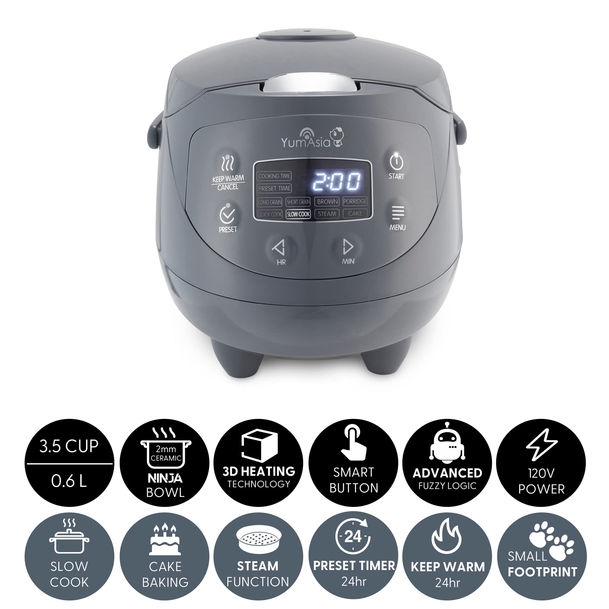 Yum Asia Panda Mini Rice Cooker With Ninja Ceramic Bowl and Advanced Fuzzy Logic (3.5 cup, 0.63 litre) 4 Rice Cooking Functions, 4 Multicooker functions, Digital LED display - 120V thumbnail