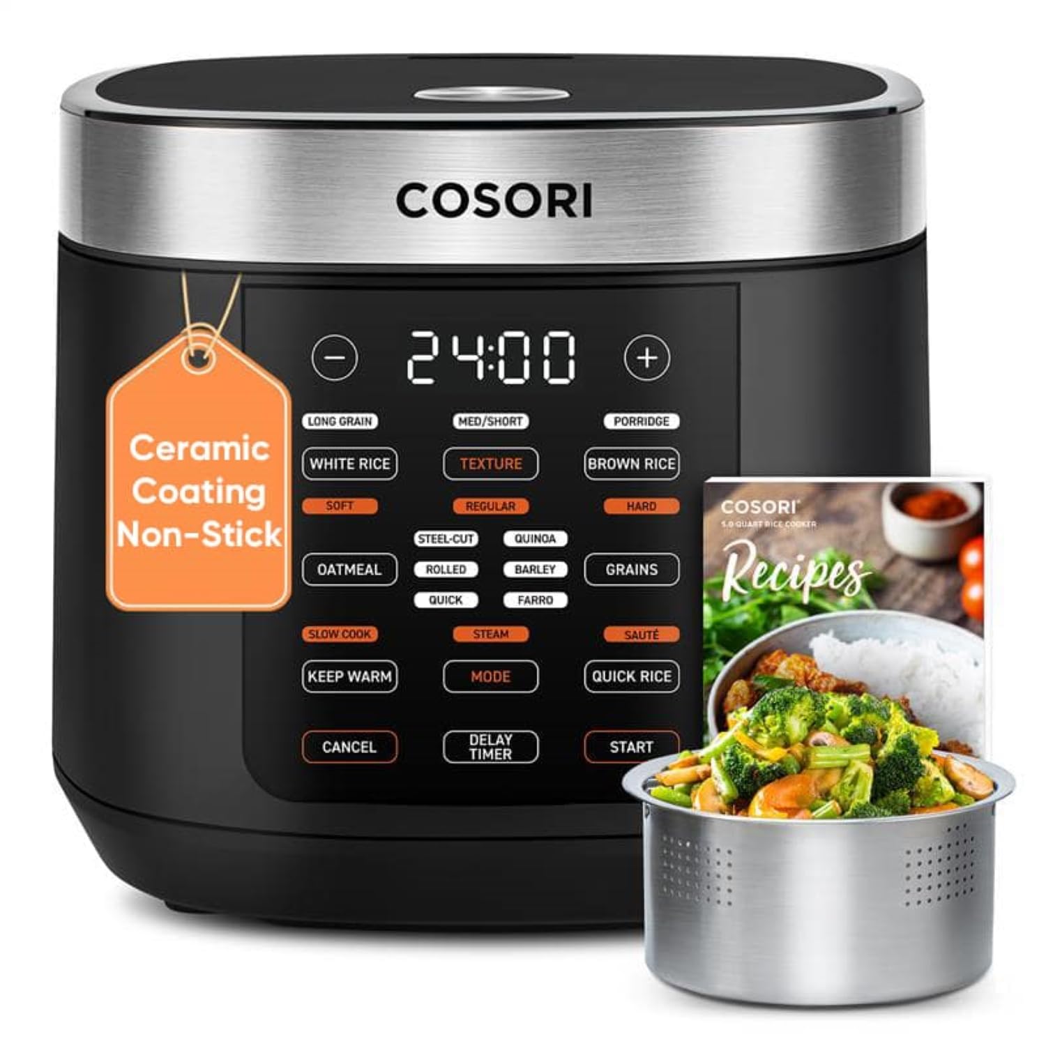Cosori Rice Cooker 10 Cup, Fuzzy Logic, Ceramic Coating Inner Pot,18-in-1