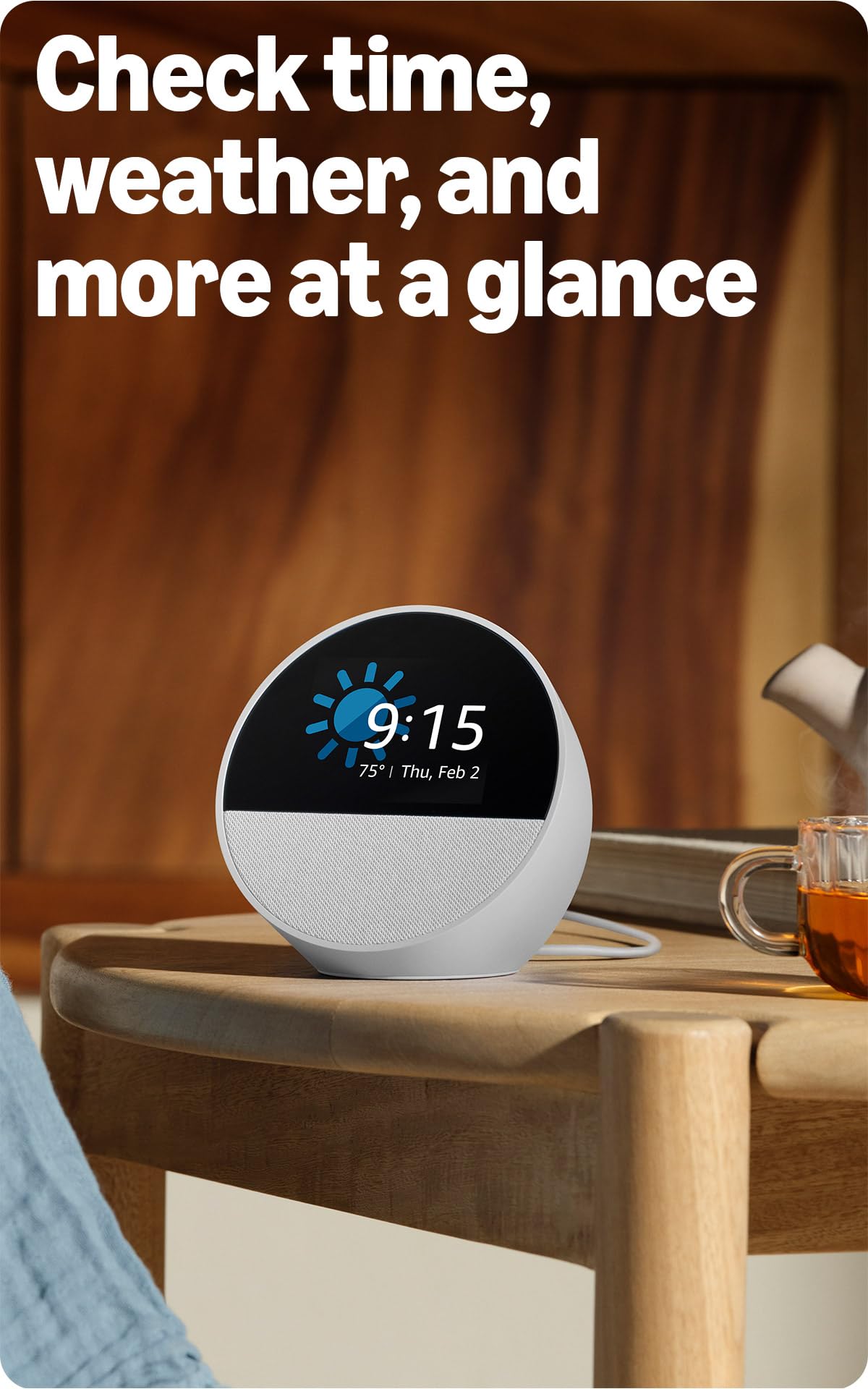 Amazon Echo Spot (newest model), Great for nightstands, offices and kitchens, Smart alarm clock, Designed for Alexa+, Black thumbnail