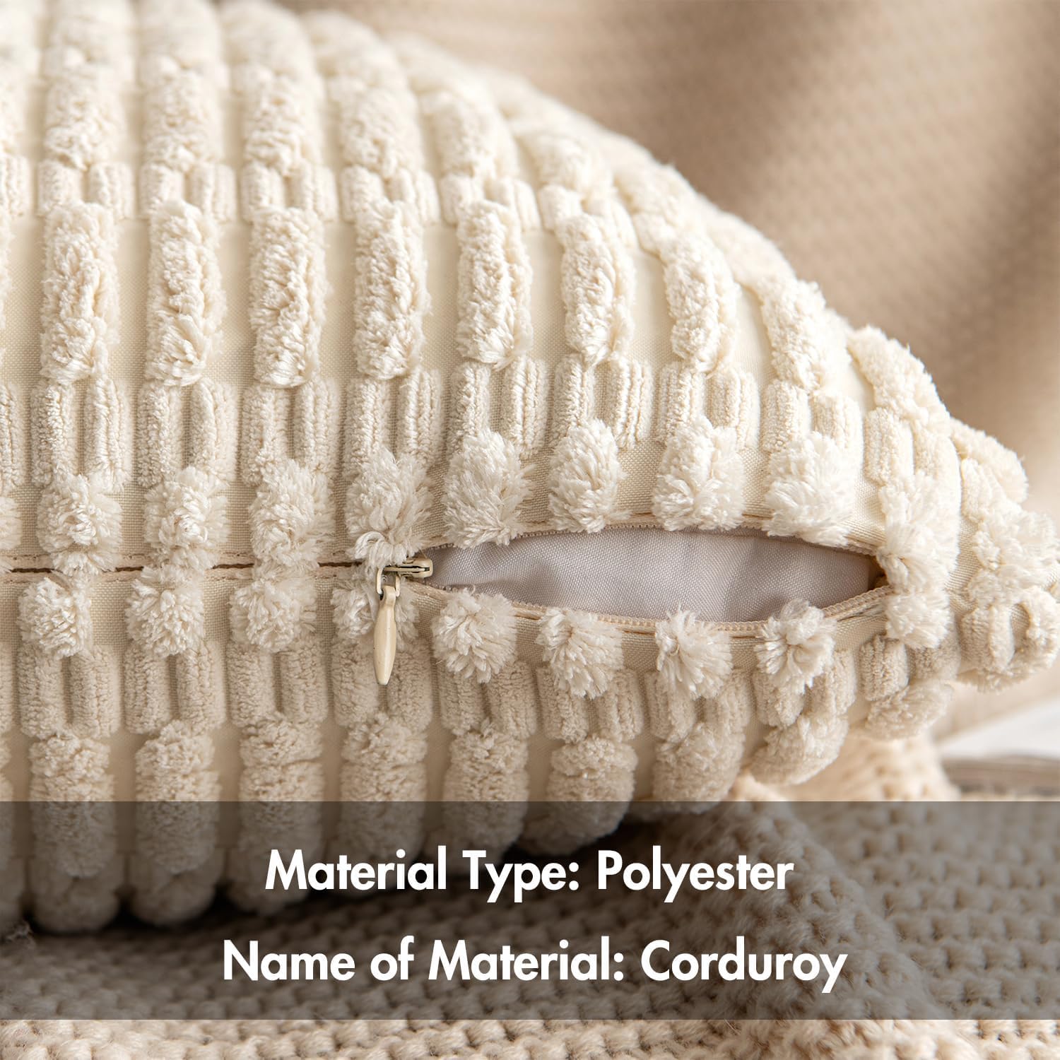 MIULEE Pack of 2 Corduroy Decorative Throw Pillow Covers 18x18 Inch Soft Boho Striped Pillow Covers Modern Farmhouse Home Decor for Sofa Living Room Couch Bed Cream White thumbnail