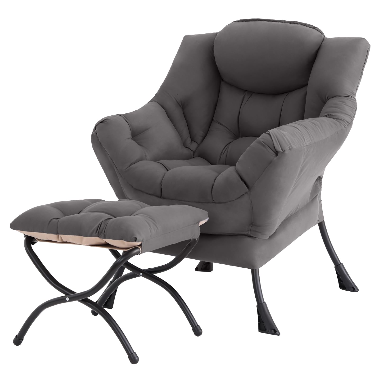 Tiita Lazy Chair with Ottoman, Gray Modern Large Accent Chairs, Comfy Leisure Sofa Armchair with Ottoman, Reading Chair with Footrest for Bedroom, Living Room, Dorm Rooms, Garden Dark Grey