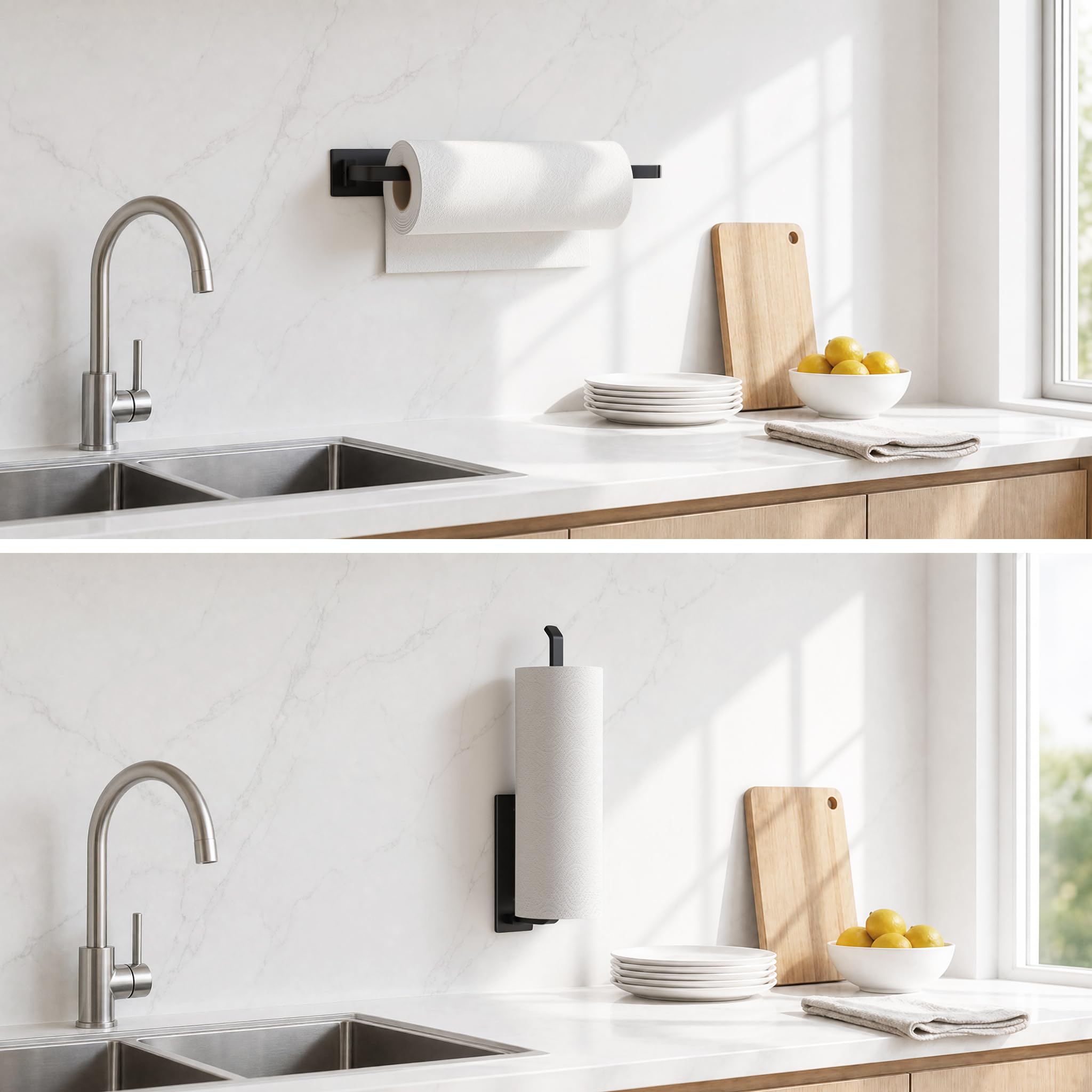 Paper Towel Holder Under Cabinet, Self-Adhesive or Drilling, Matte Black thumbnail