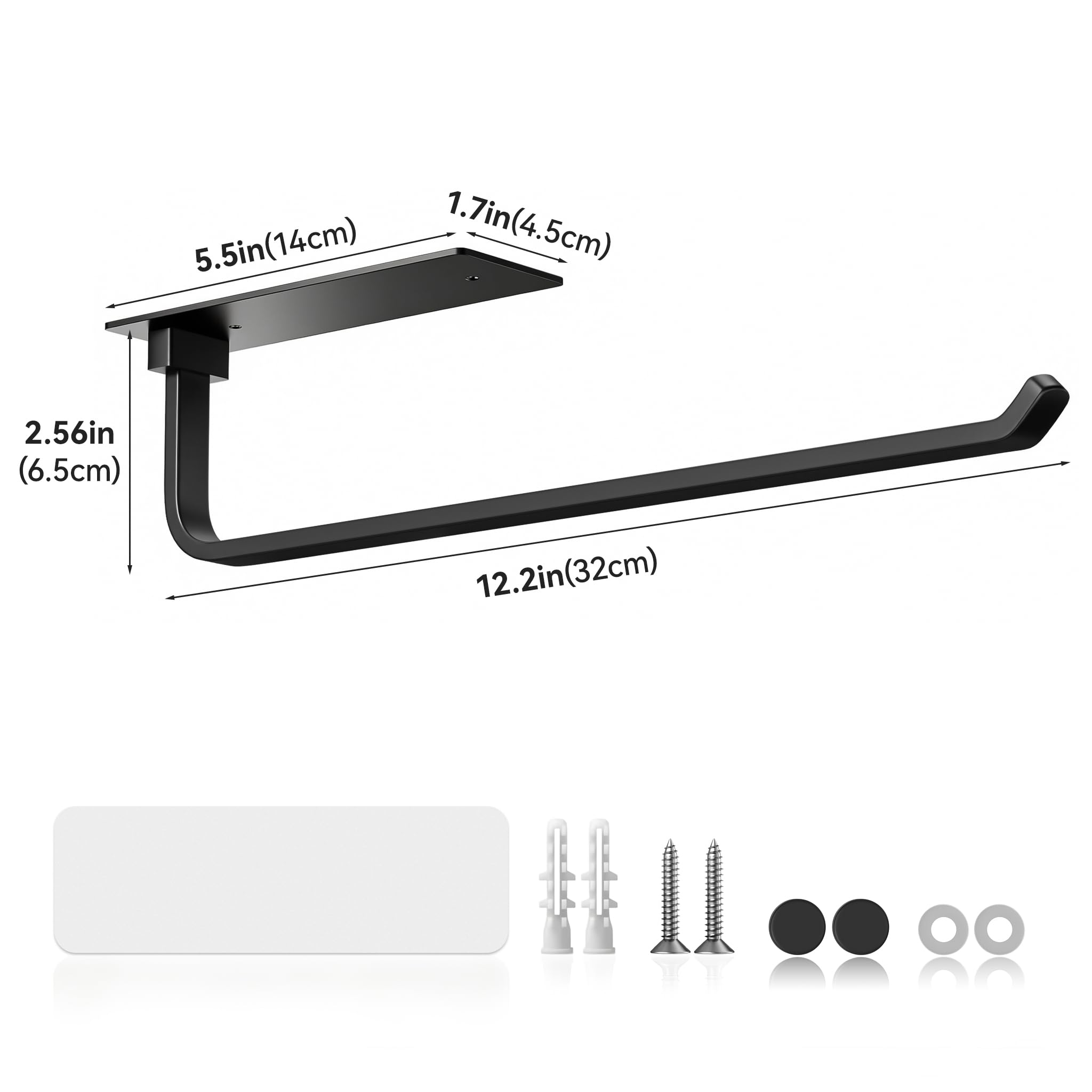 Paper Towel Holder Under Cabinet, Self-Adhesive or Drilling, Matte Black thumbnail