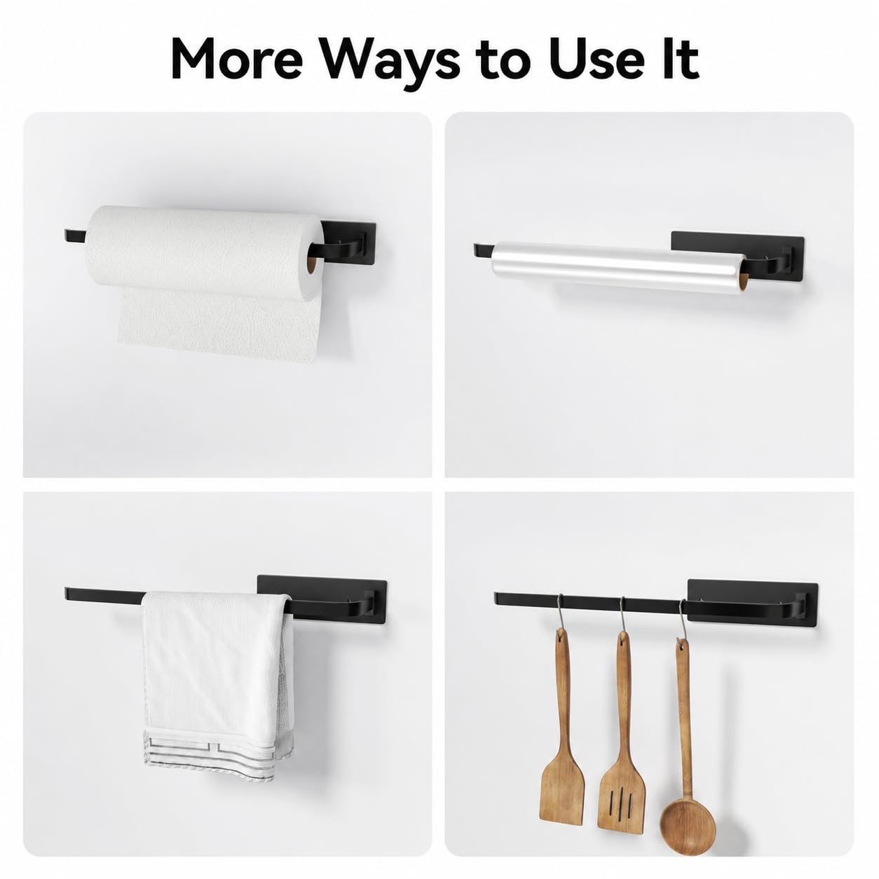 Paper Towel Holder Under Cabinet, Self-Adhesive or Drilling, Matte Black thumbnail