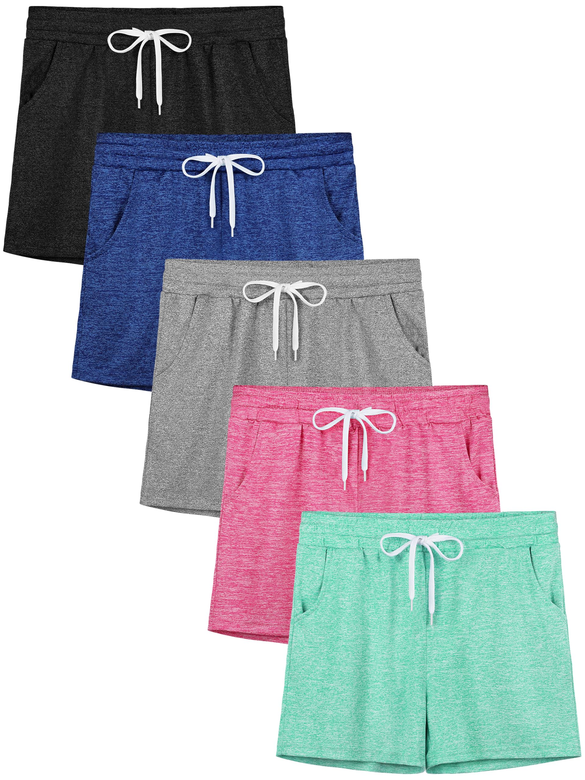 Resinta 5 Packs Youth Girls Athletic Shorts with Drawstring Pockets Girls Soccer Running Shorts for Yoga Workout Dance