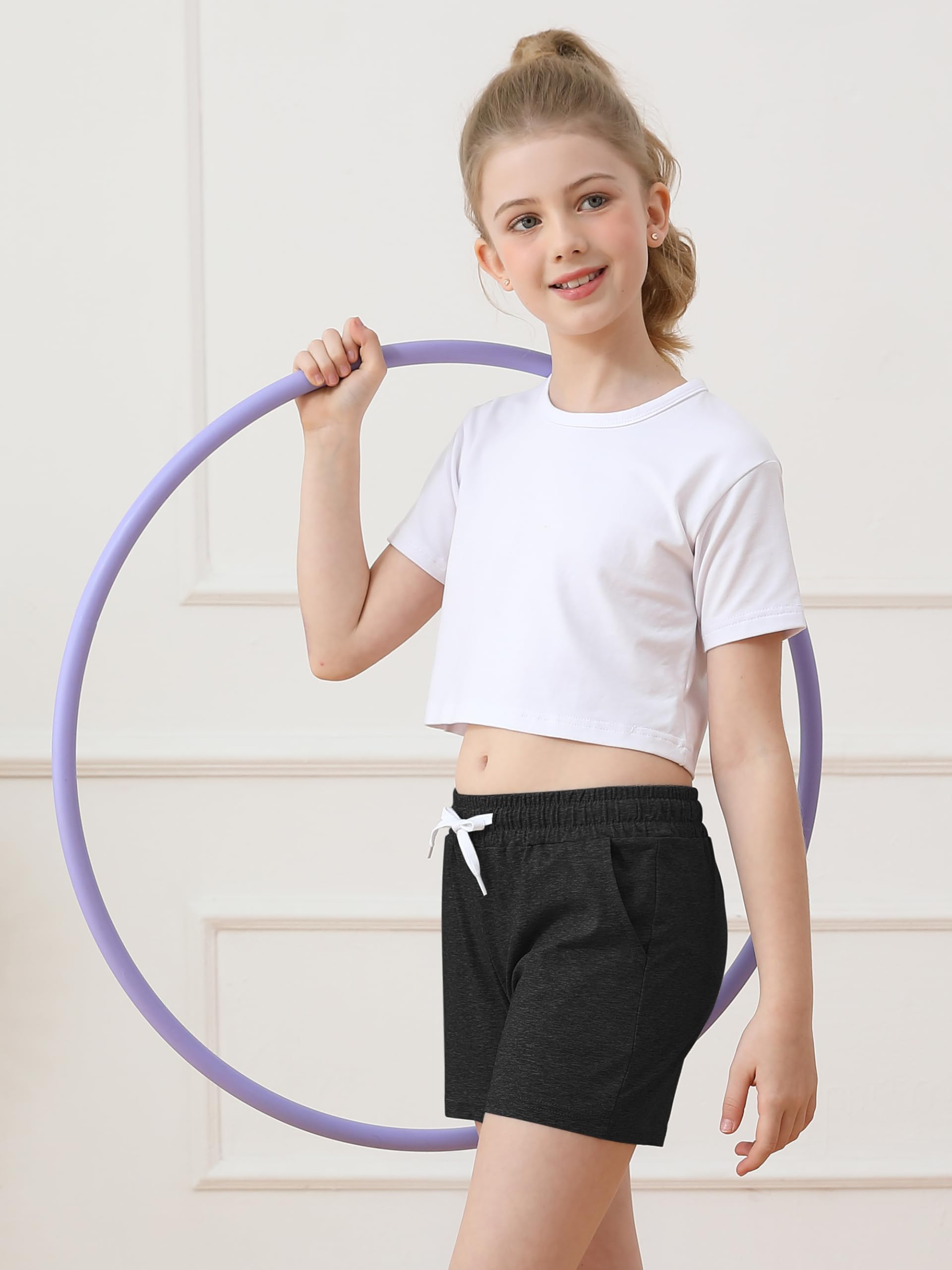 Resinta 5 Packs Youth Girls Athletic Shorts with Drawstring Pockets Girls Soccer Running Shorts for Yoga Workout Dance thumbnail
