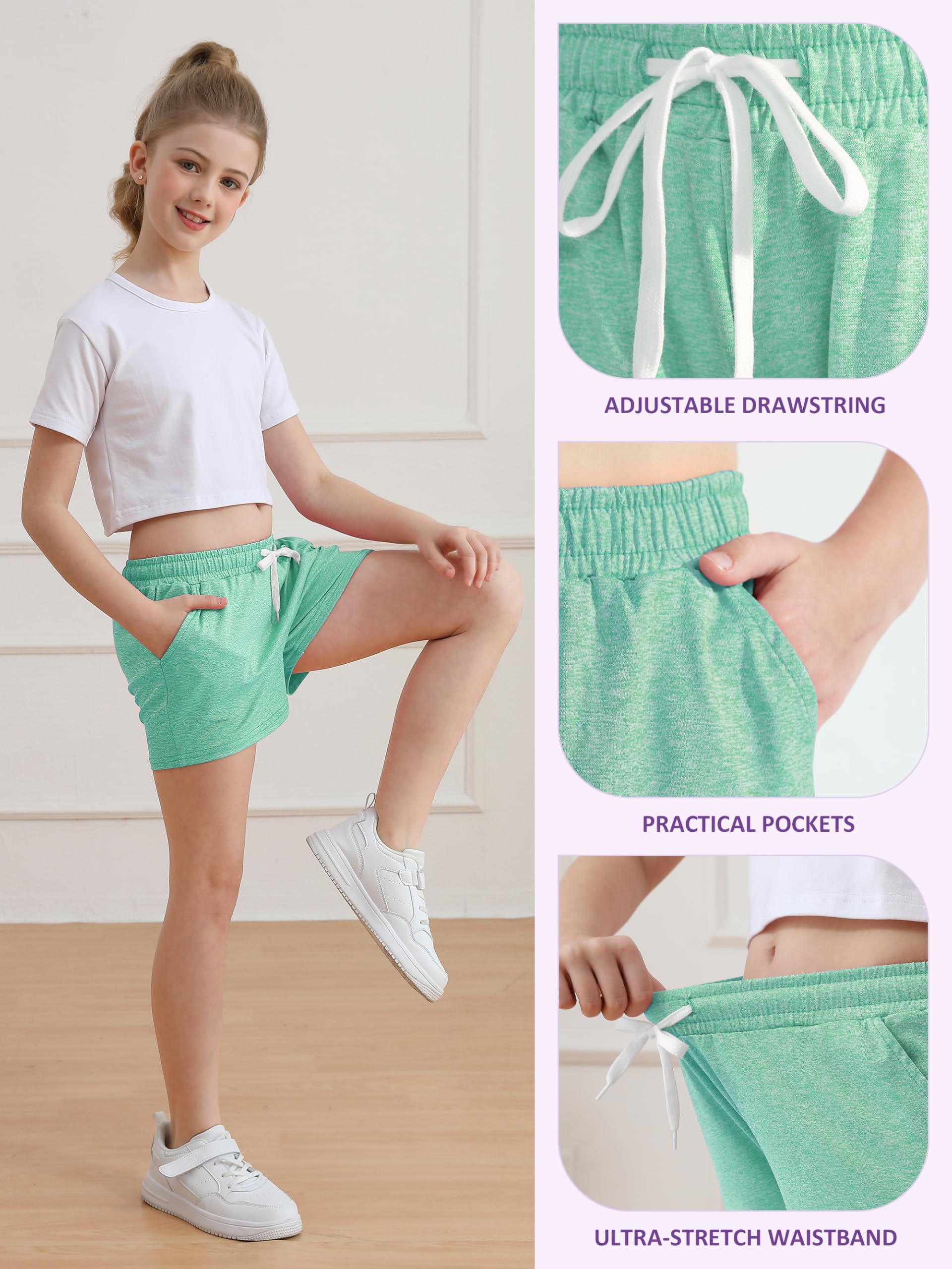 Resinta 5 Packs Youth Girls Athletic Shorts with Drawstring Pockets Girls Soccer Running Shorts for Yoga Workout Dance thumbnail