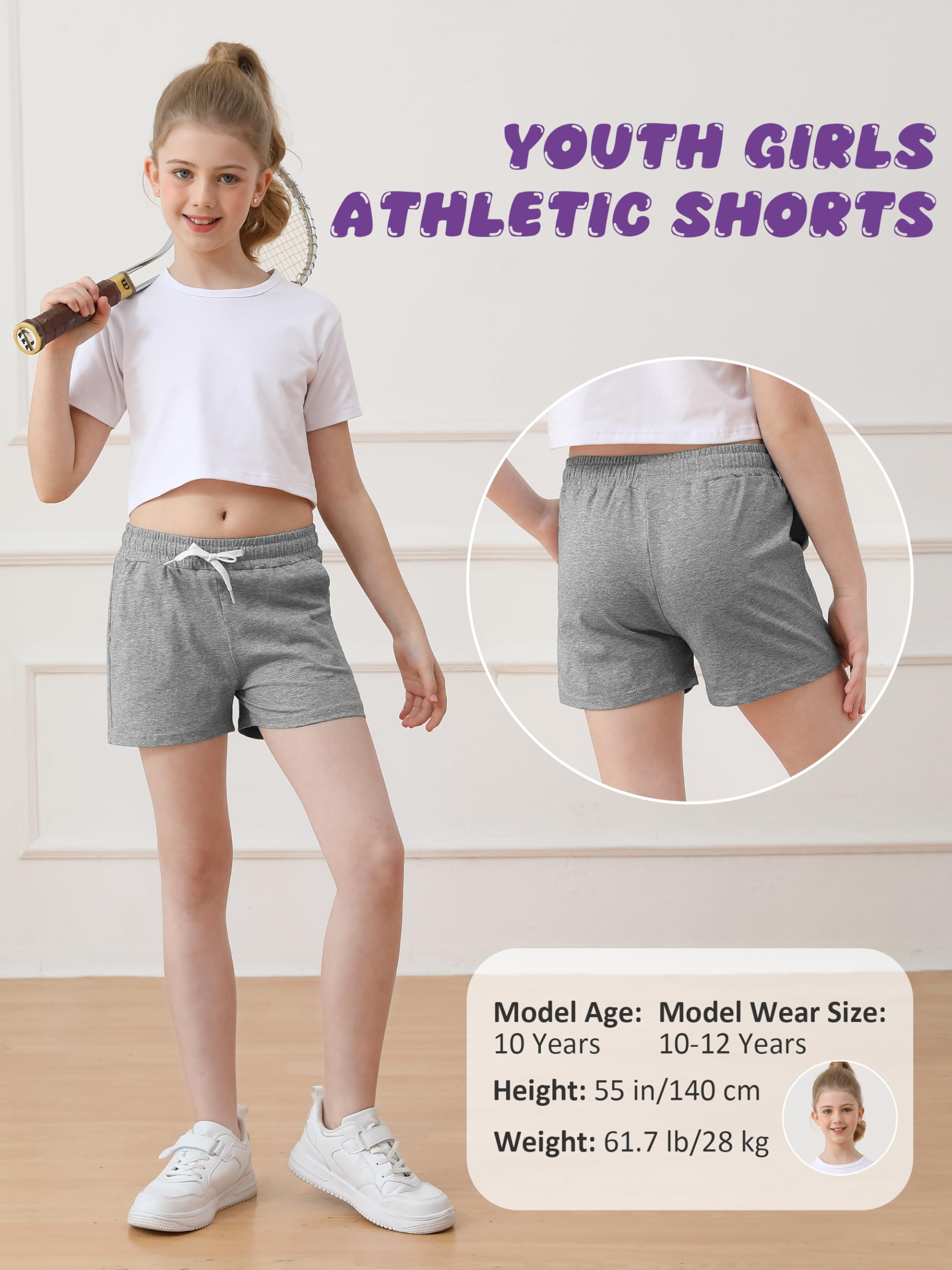 Resinta 5 Packs Youth Girls Athletic Shorts with Drawstring Pockets Girls Soccer Running Shorts for Yoga Workout Dance thumbnail