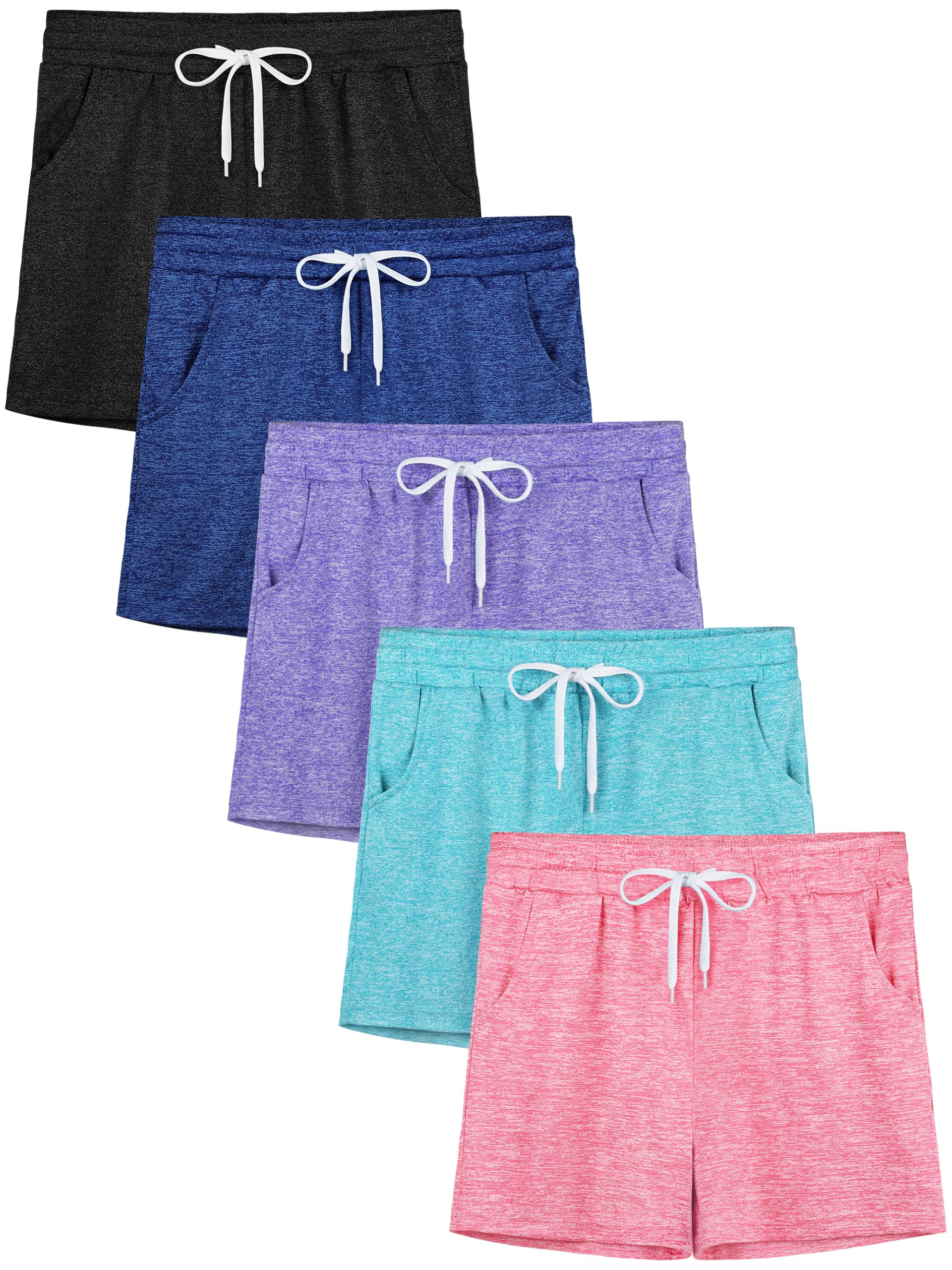 Resinta 5 Packs Youth Girls Athletic Shorts with Drawstring Pockets Girls Soccer Running Shorts for Yoga Workout Dance thumbnail
