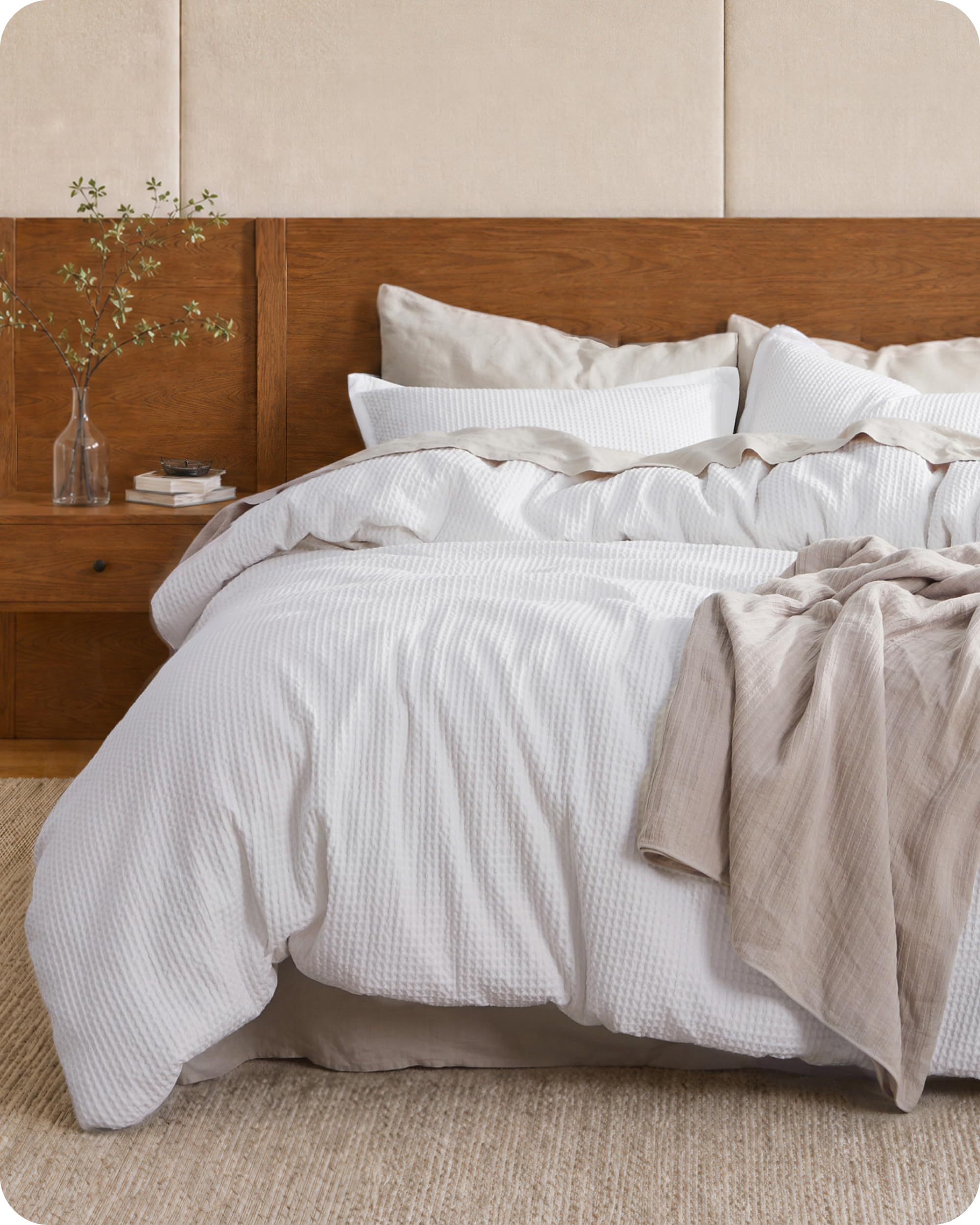 Bedsure PureWoven 3 Pieces 100% Cotton Waffle Weave Duvet Cover Set, Queen