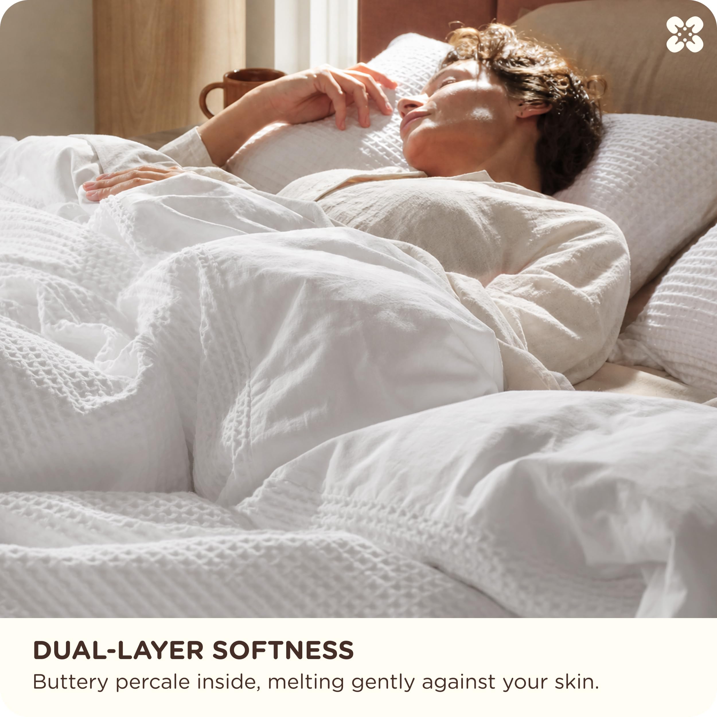 Bedsure PureWoven 3 Pieces 100% Cotton Waffle Weave Duvet Cover Set, Queen thumbnail