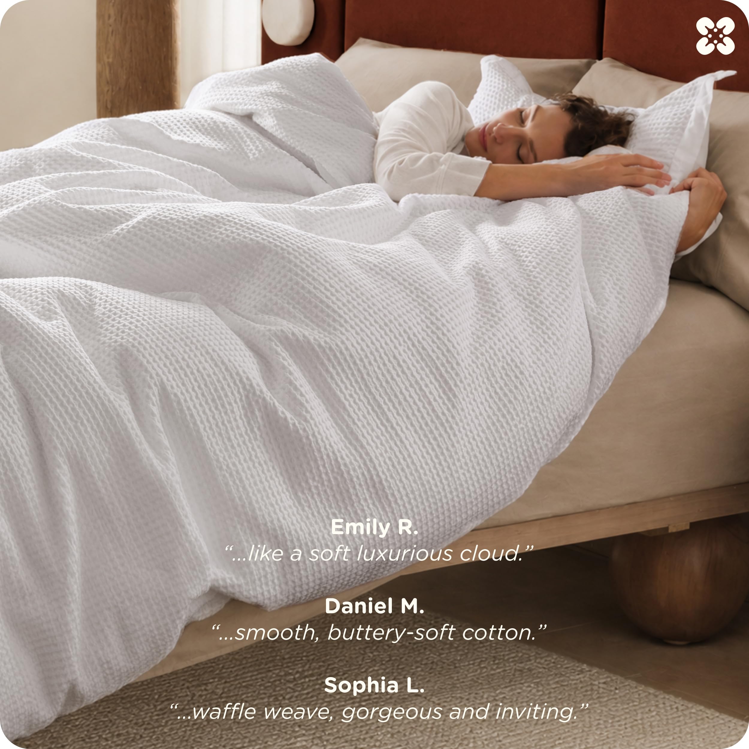Bedsure PureWoven 3 Pieces 100% Cotton Waffle Weave Duvet Cover Set, Queen thumbnail