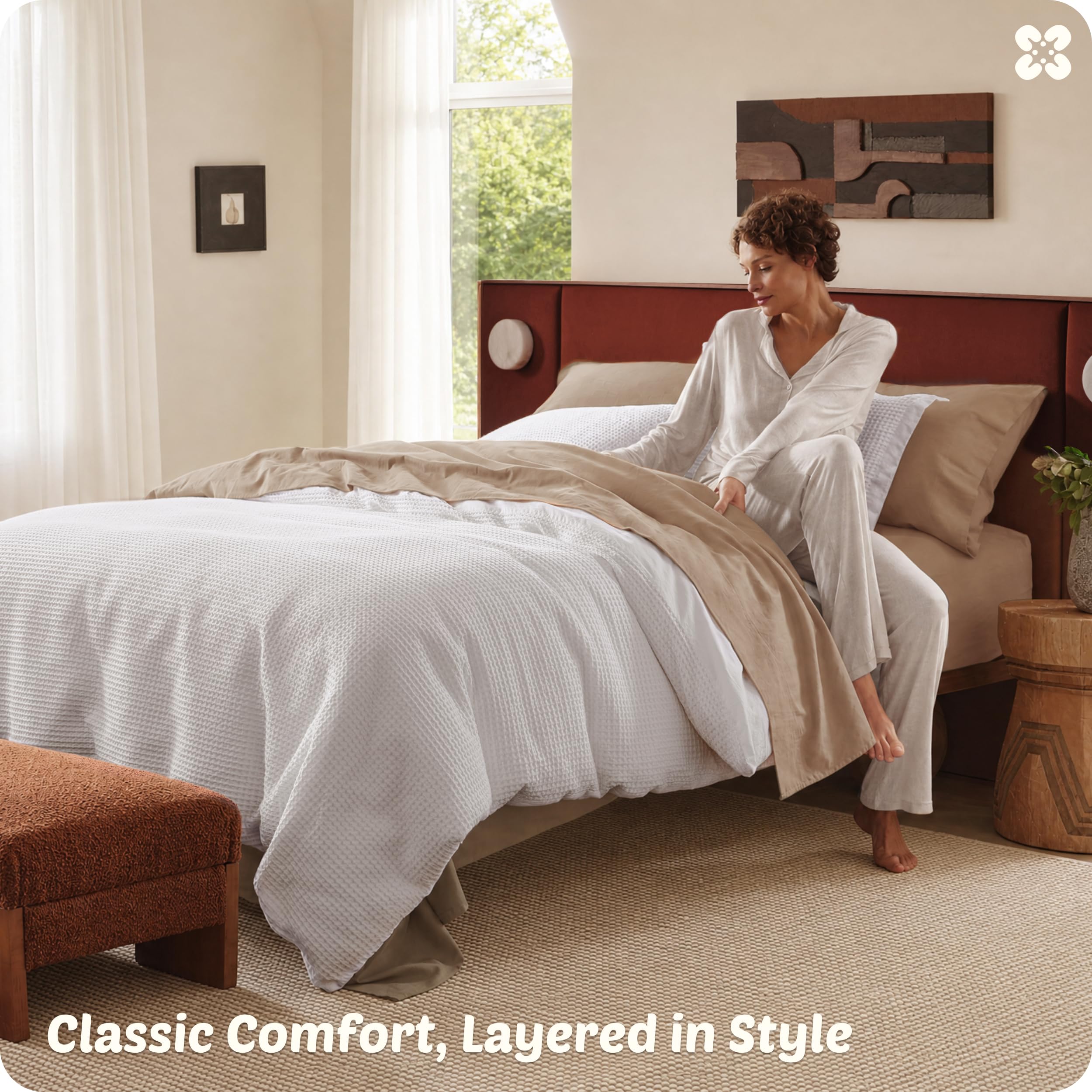 Bedsure PureWoven 3 Pieces 100% Cotton Waffle Weave Duvet Cover Set, Queen thumbnail
