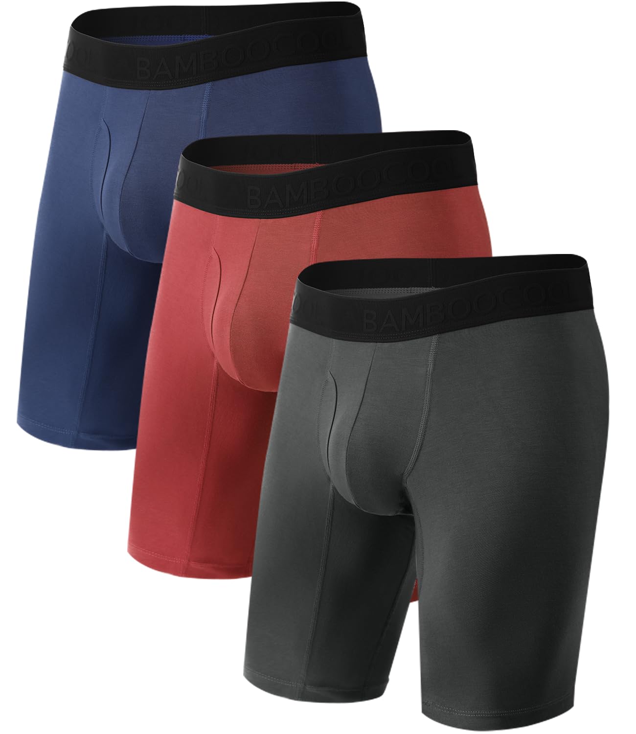 BAMBOO COOL Men's Long Boxer Briefs Performance Long Leg Sports Boxer Brief Underwear MultiPack thumbnail