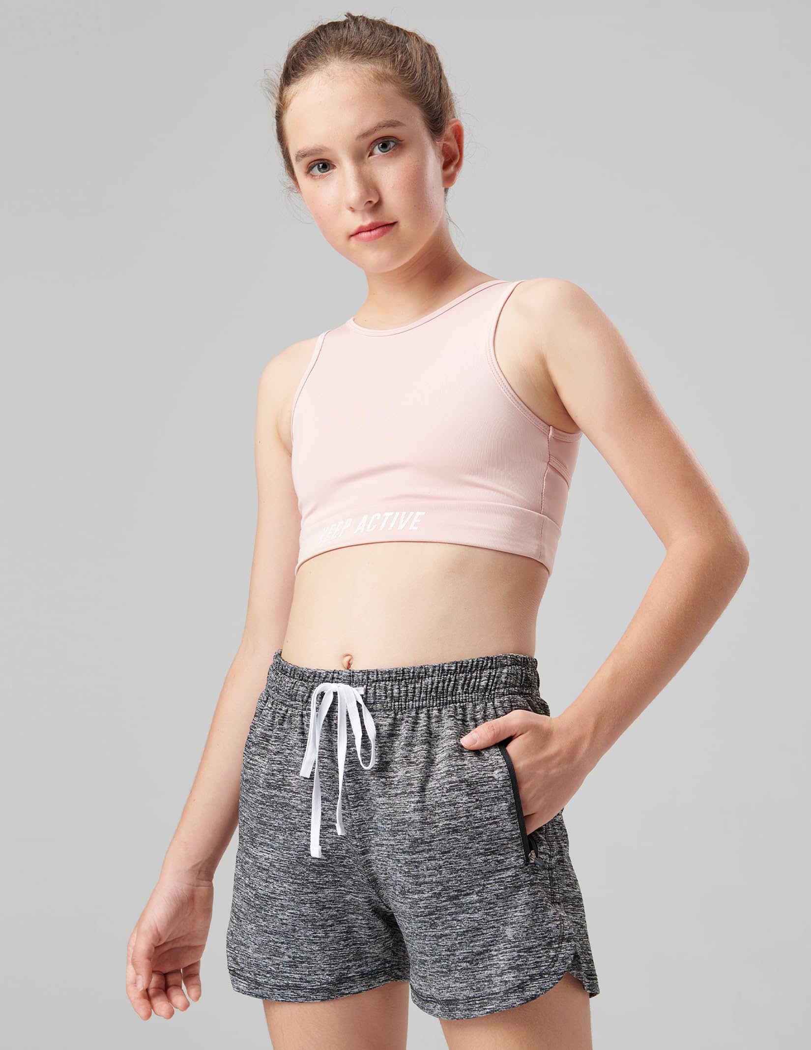 Liberty Imports 4 Pack Youth Girls Athletic Shorts with Zipper Pockets | Active Gym Shorts, 3" Inseam, Quick Dry, for Kids, Teens, Running Soccer thumbnail