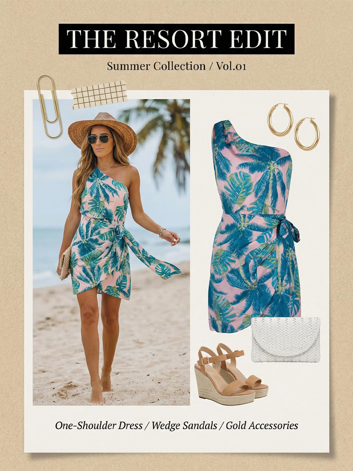 CUPSHE Women's One Shoulder Leaf Print Self-tie Short Dress Sleeveless Tiered Hem Formal Dress Casual Mini Dress thumbnail