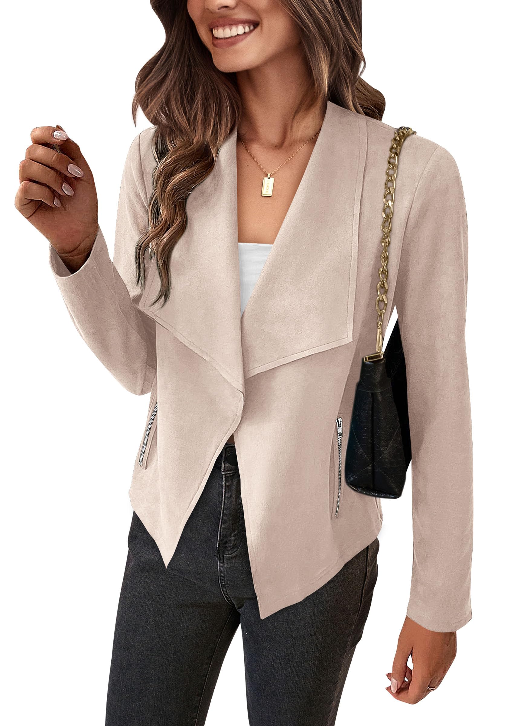 PRETTYGARDEN Women's Faux Suede Jackets 2026 Fashion Fall Clothes Long Sleeve Open Front Cropped Coat Outwear
